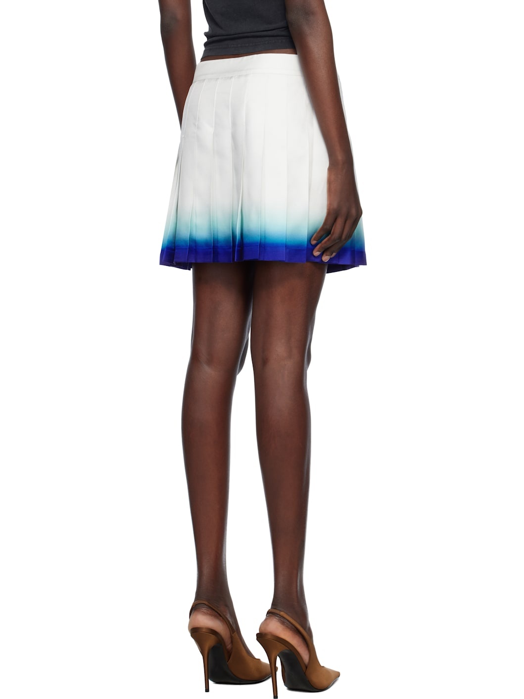 White Casa Way Skate Pleated Silk Miniskirt - 3