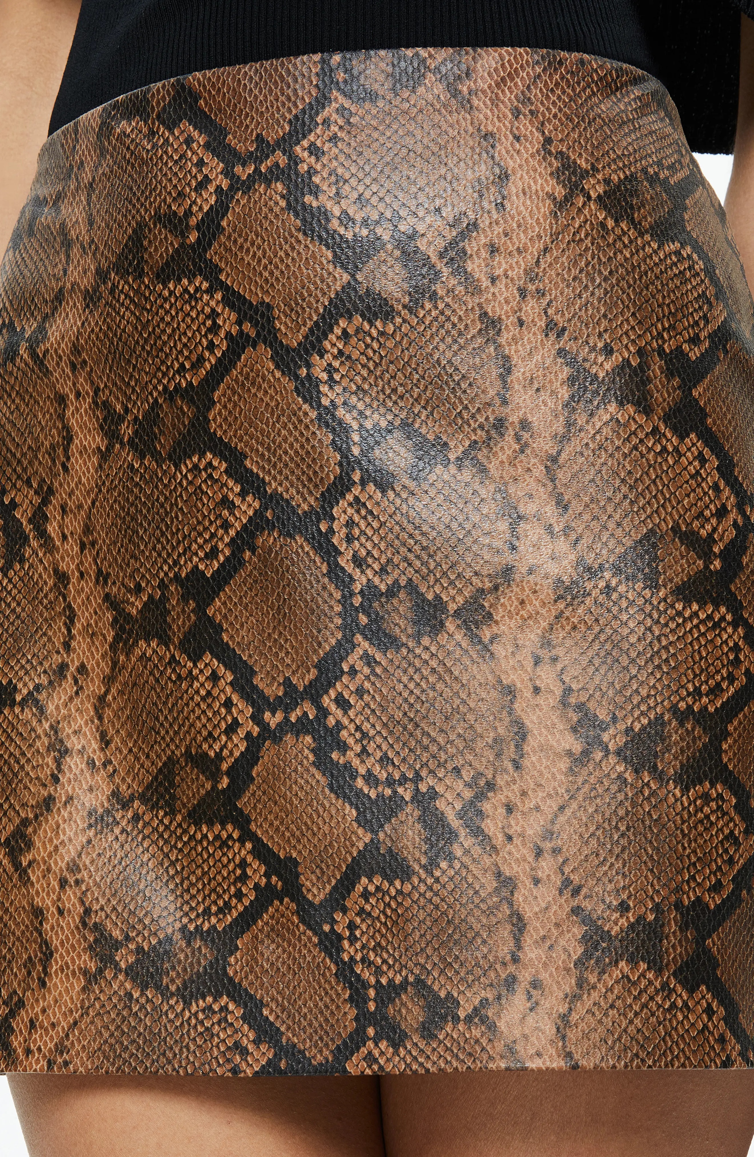 Elana Snakeskin Print Faux Leather Miniskirt in Camel/Black Snake - 4