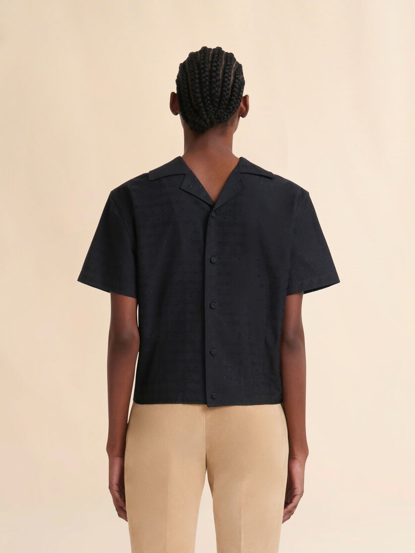 BLACK COTTON-VISCOSE BACK-TO-FRONT SHIRT TOP WITH CHECK AND DOTS JACQUARD MOTIF - 3