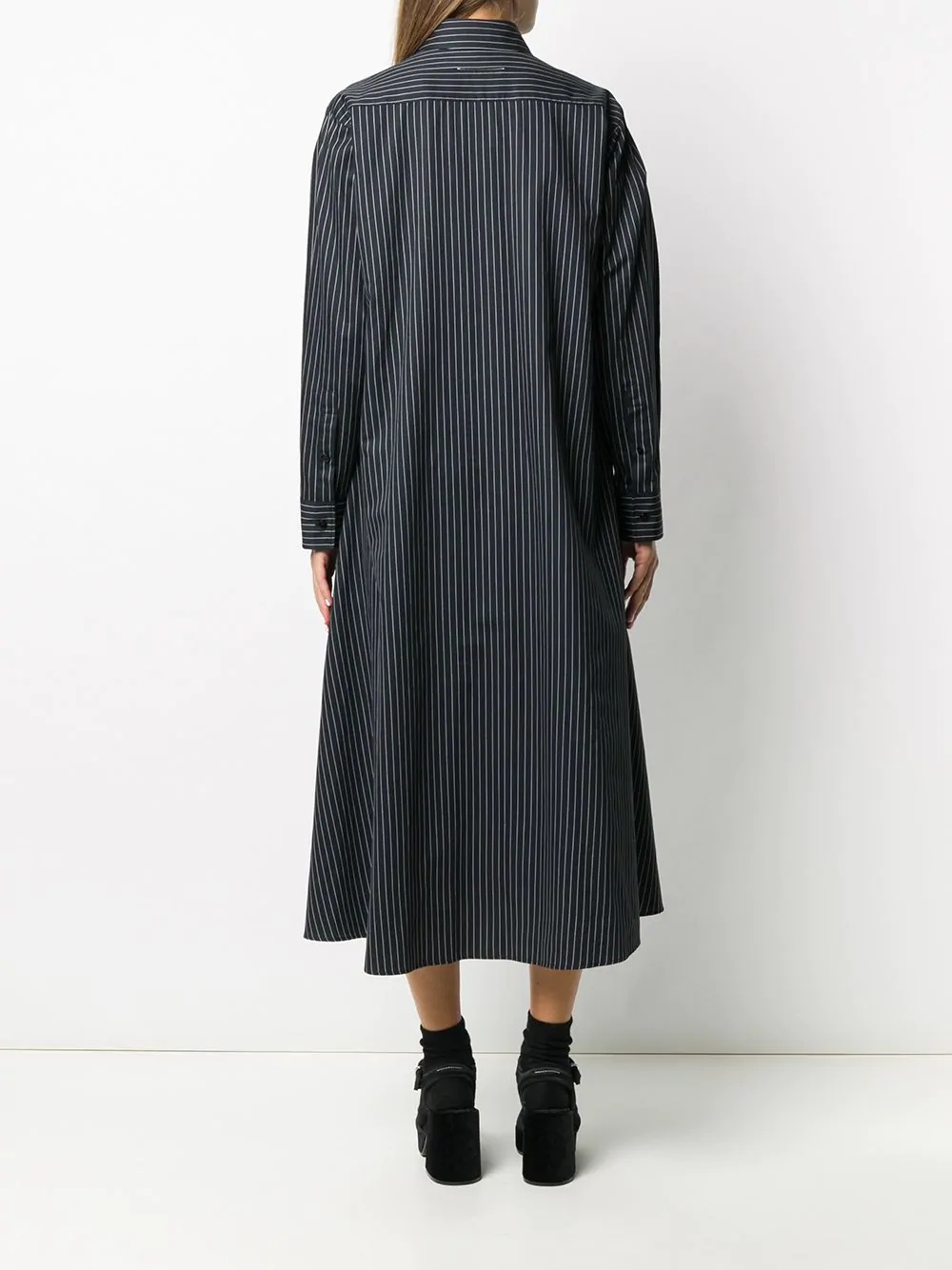 panelled pinstriped midi shirt dress - 4