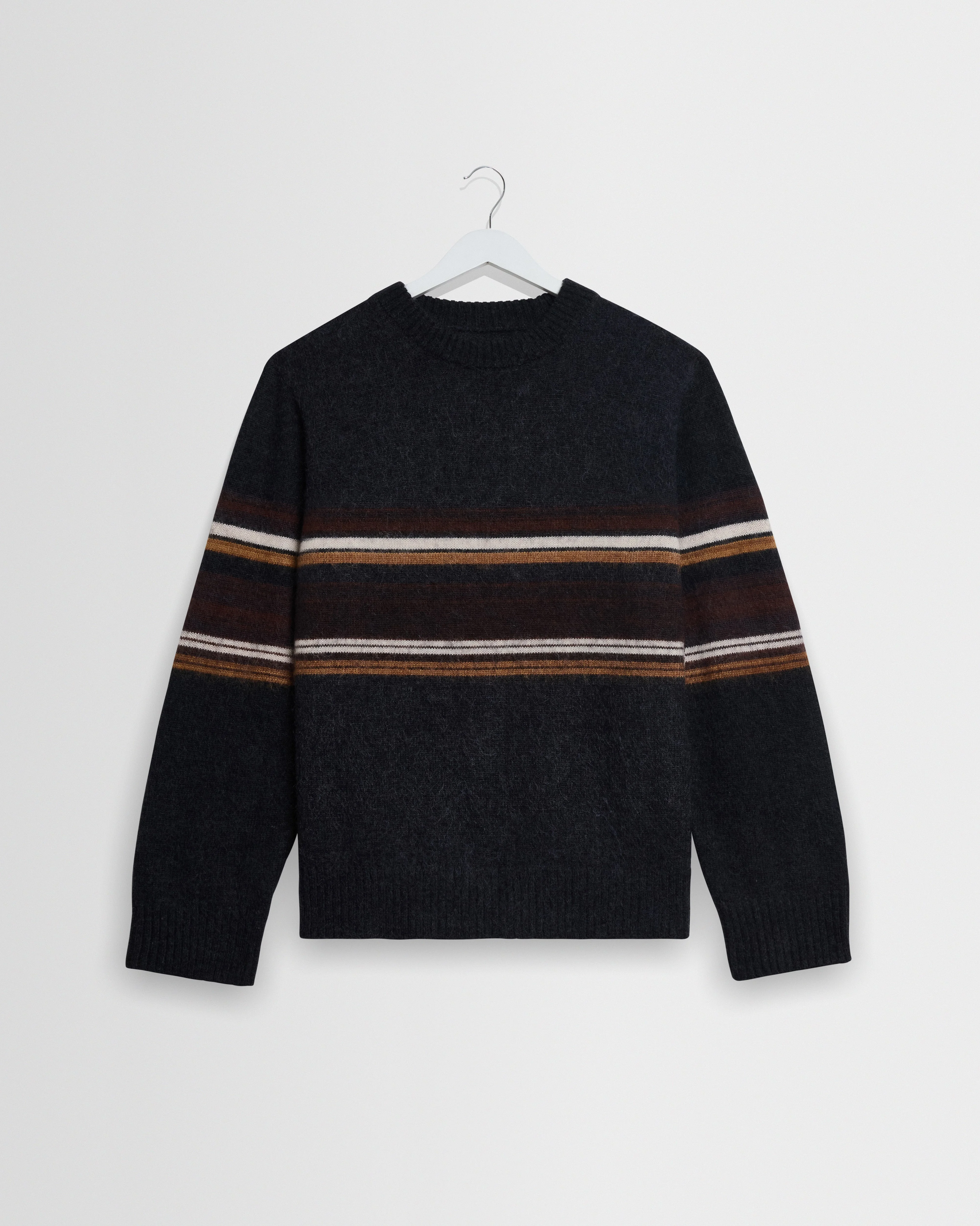 Wilde - Charcoal And Brown Bold Stripe Fluffy Wool Crewneck - 1