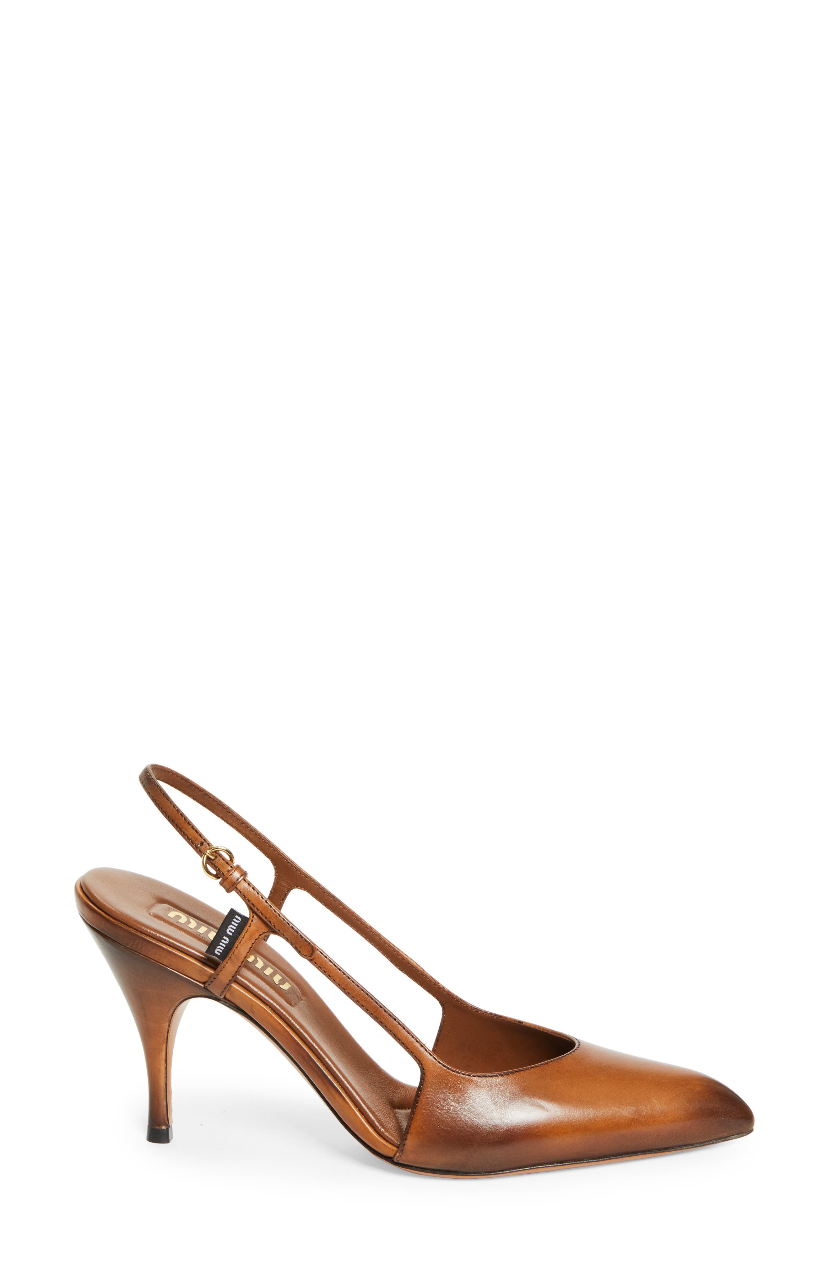 Miu Miu Waxed Calfskin Slingback Pump in Cognac at Nordstrom - 3