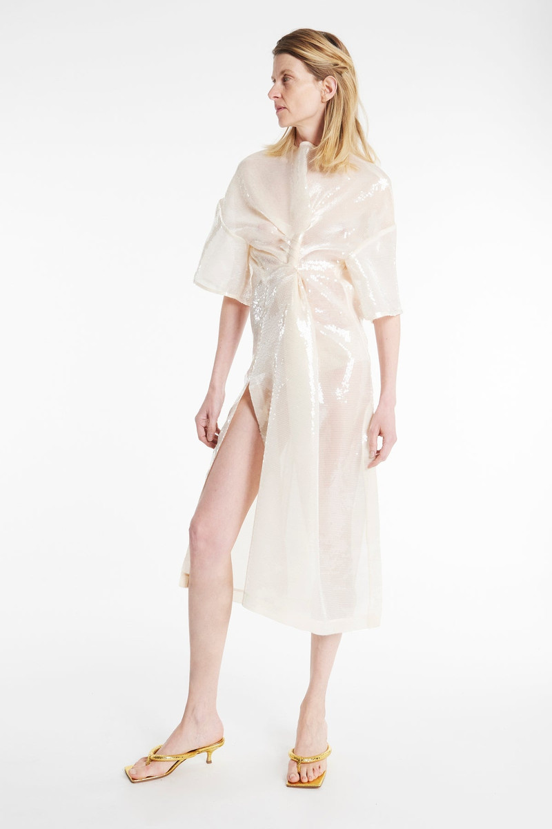 KNOTTED SEQUIN DRESS IVORY 1