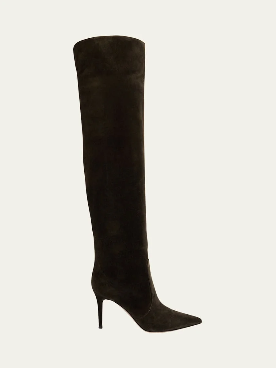 Hansen Suede Pointed-Toe Knee Boots - 1