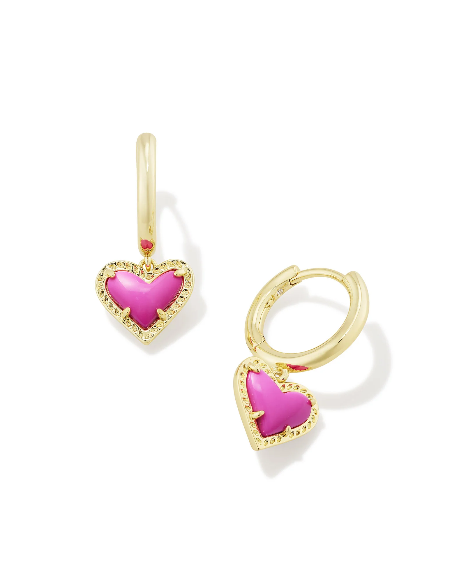 Ari Heart Gold Huggie Earrings Neon Pink Magnesite - 1