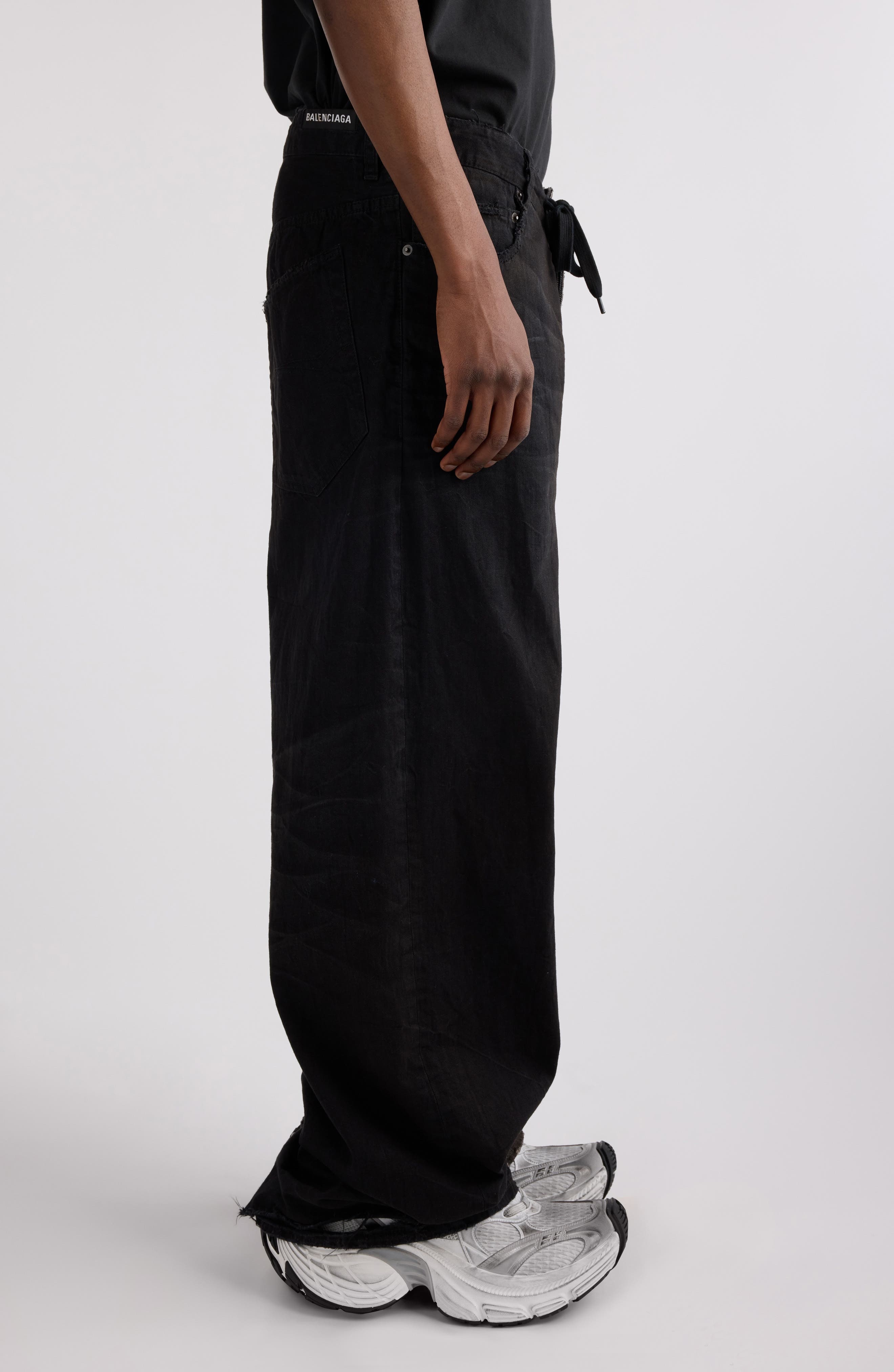 Balenciaga 50-50 Denim Wide Leg Jeans in Light Black at Nordstrom - 4