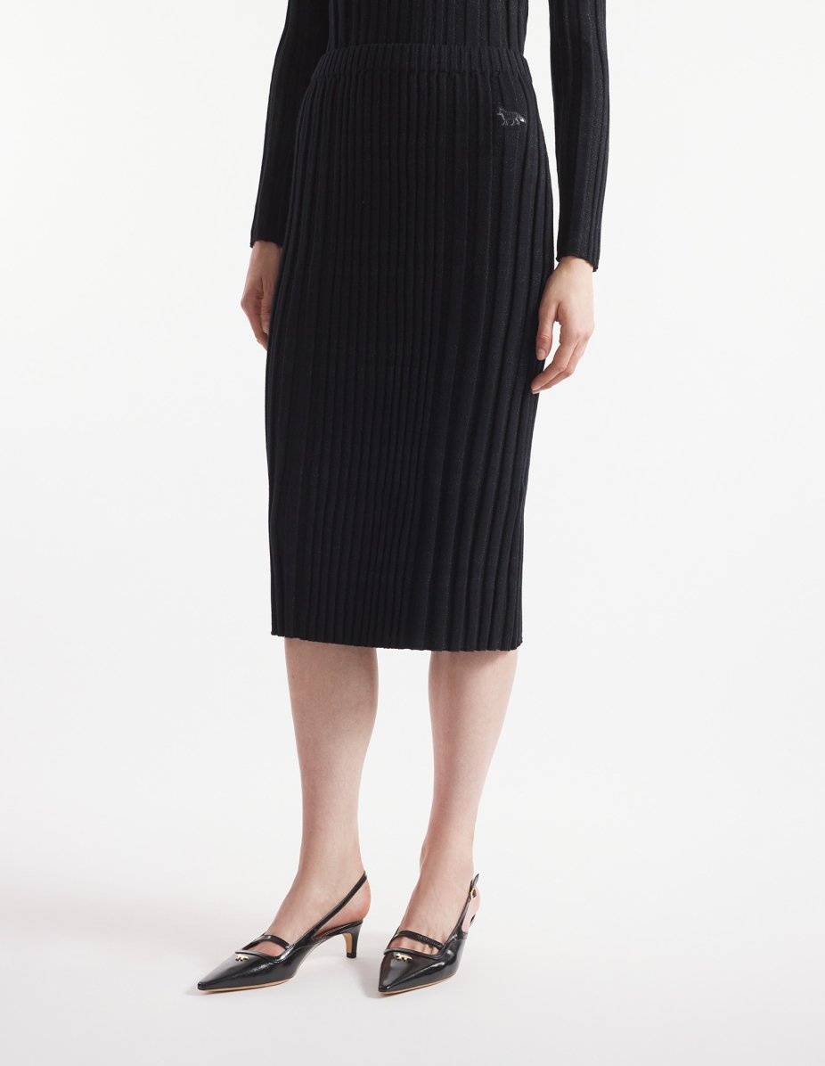 FESTIVE PROFILE FOX PATCH STRIPES RIBBED SKIRT - 3