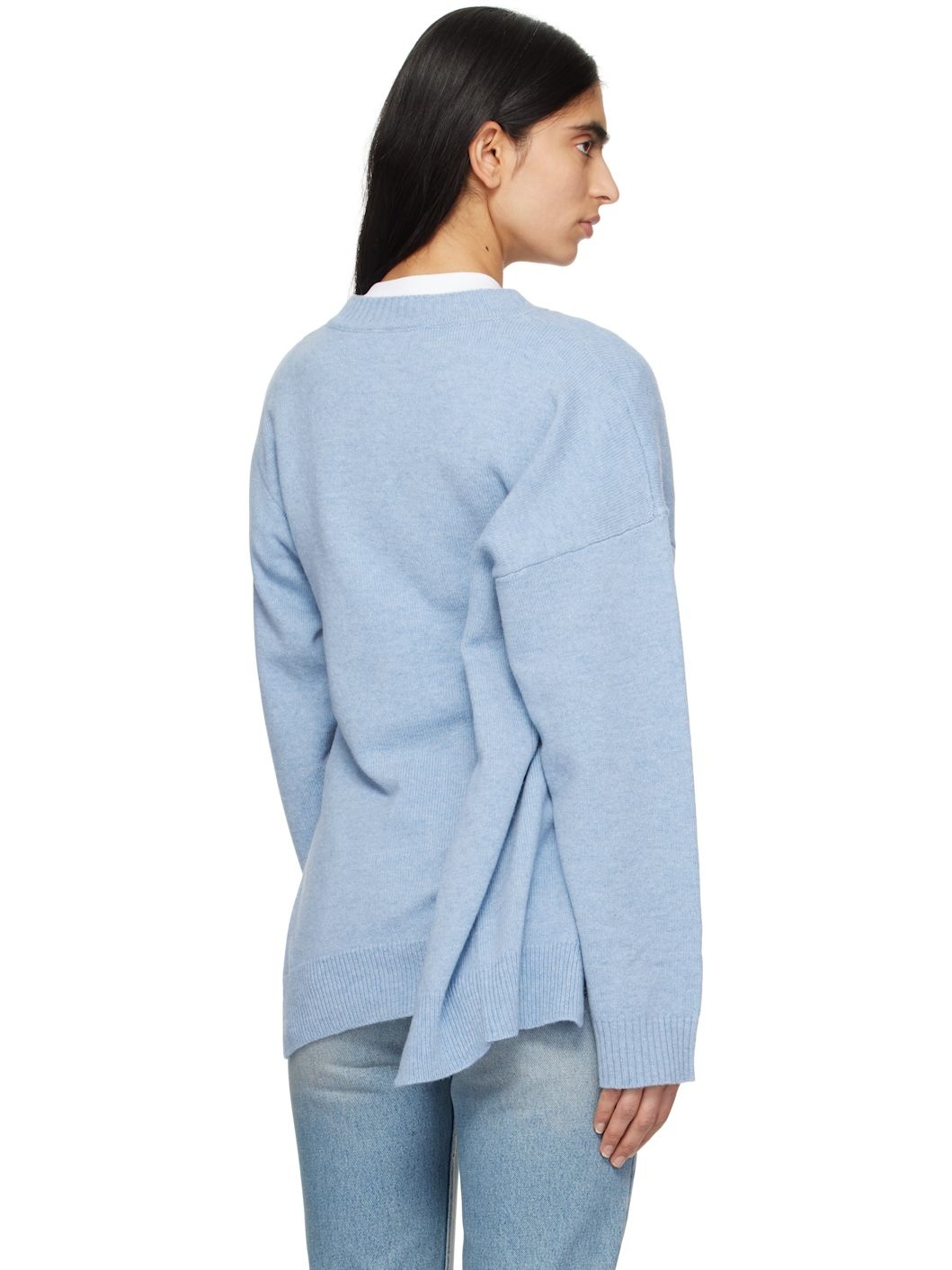 Blue Gathered Side Sweater - 3