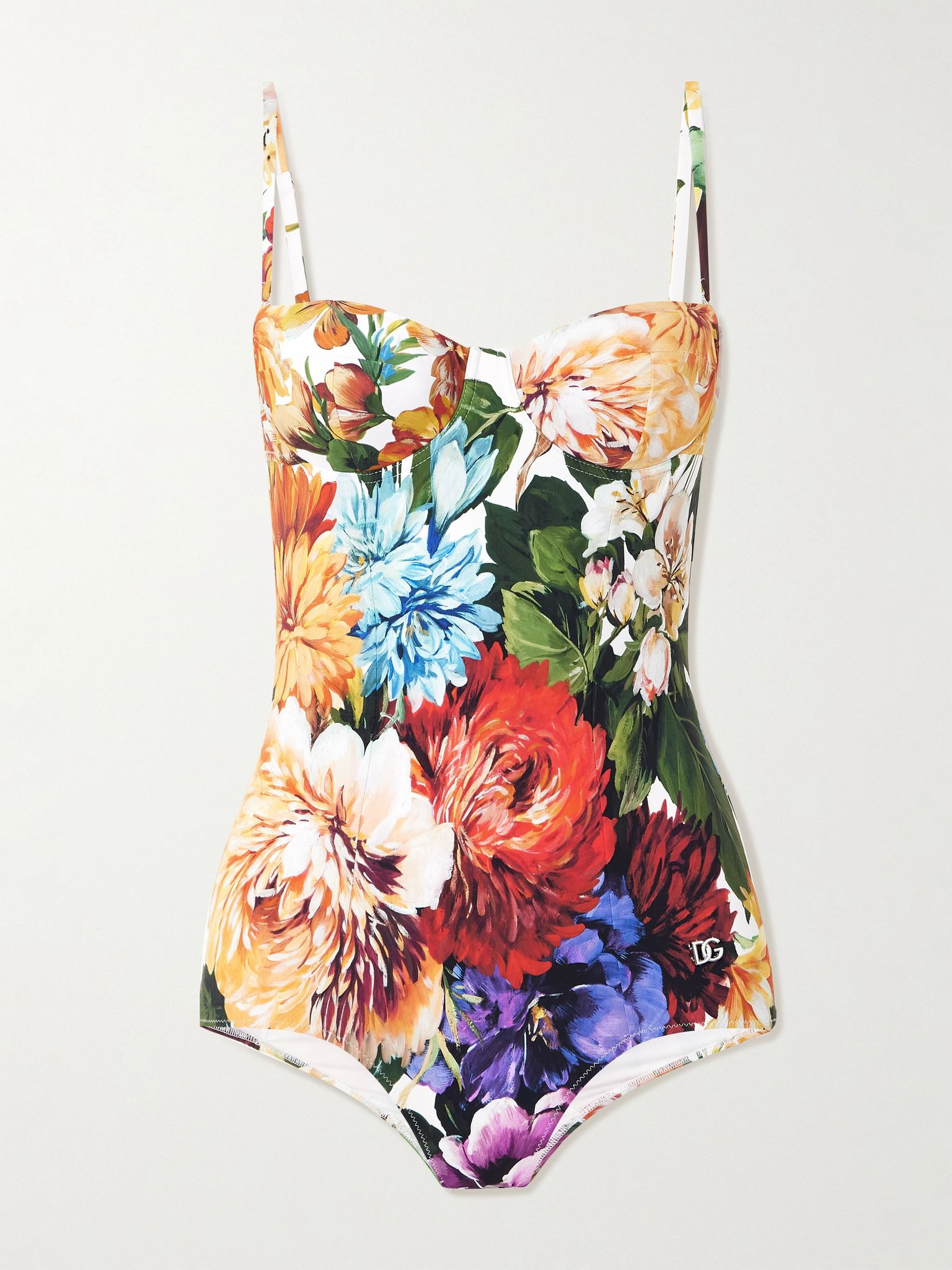 Cutout floral-print underwired swimsuit White - 1