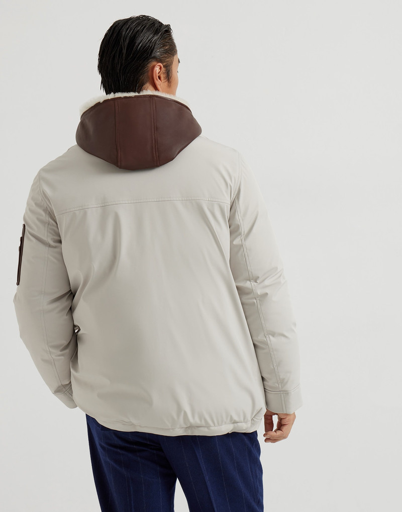 Brunello Cucinelli Stretch bonded nylon parka with down padding and detachable bib with shearling-lined hood outlook