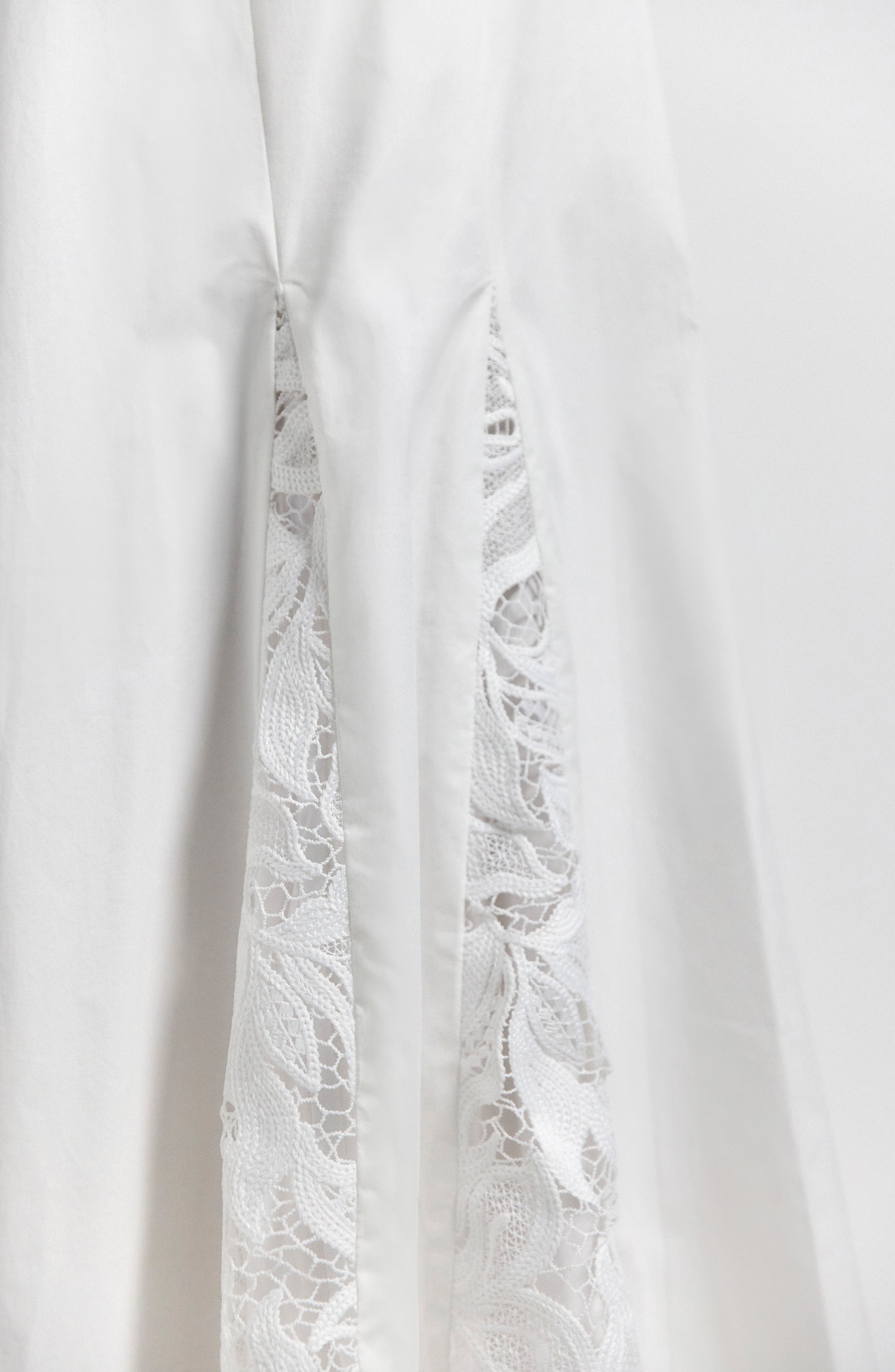 Derek Lam 10 Crosby Maeleyse Mixed Media Lace Detail Godet Pleat Stretch Cotton Midi Dress in Soft W - 4