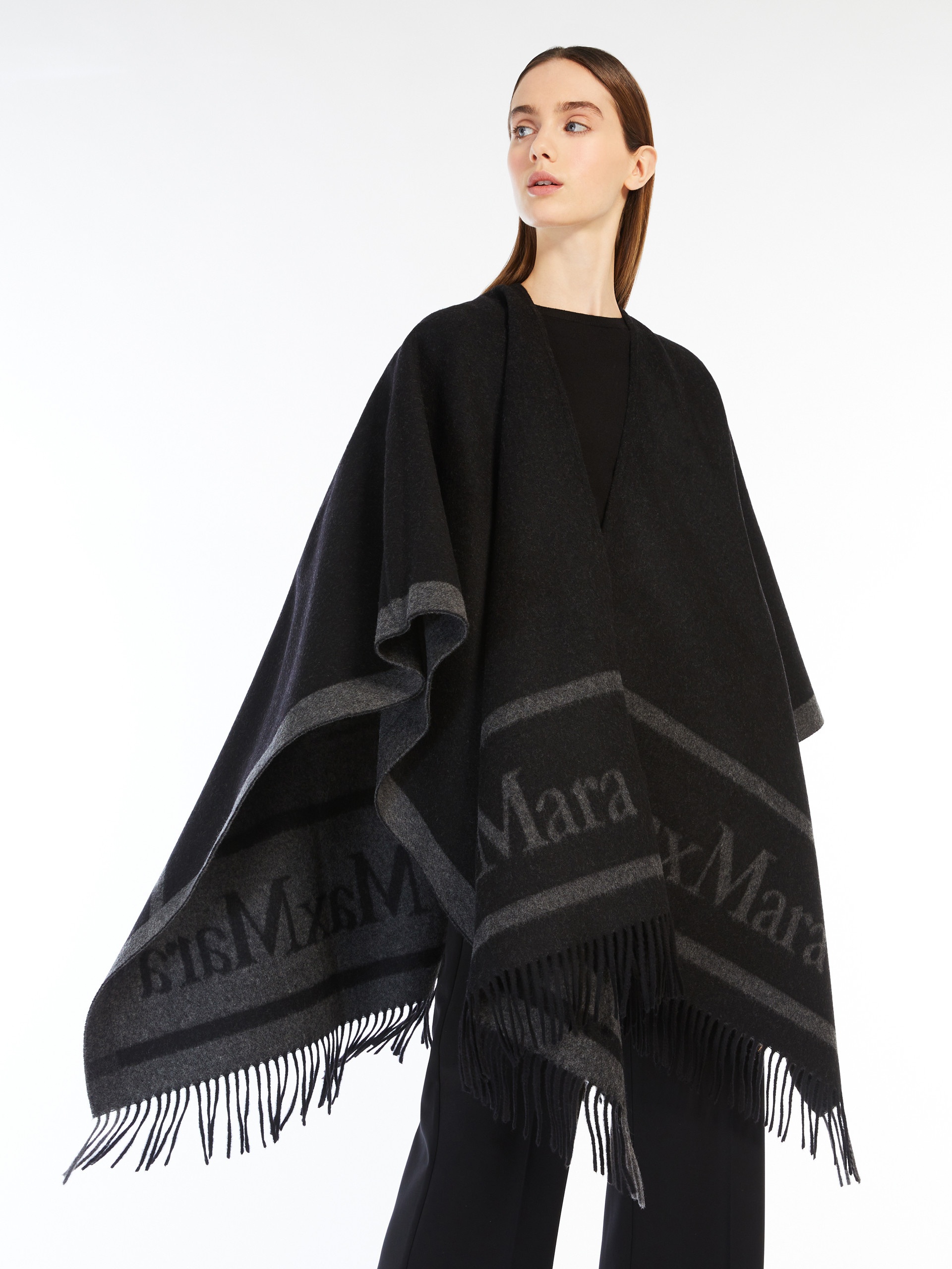 HILDE Jacquard logo-decorated wool poncho - 5