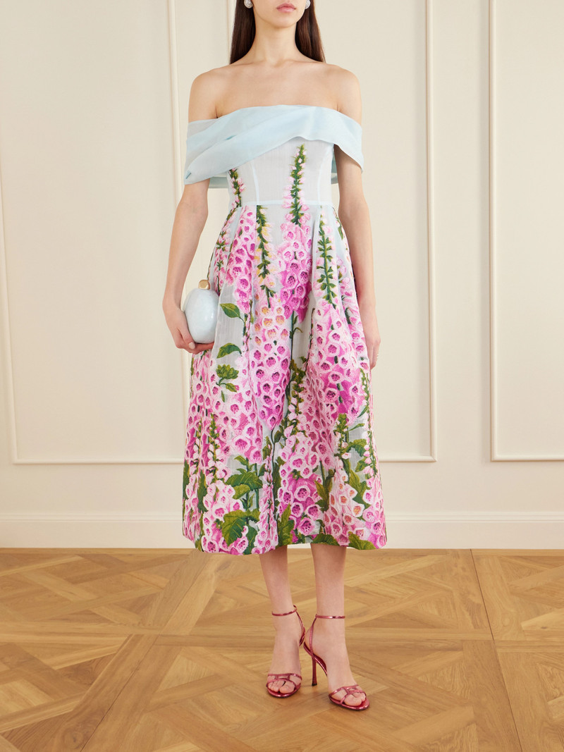 Oscar de la Renta Off-the-shoulder Floral-appliquéd Organza Midi Dress outlook