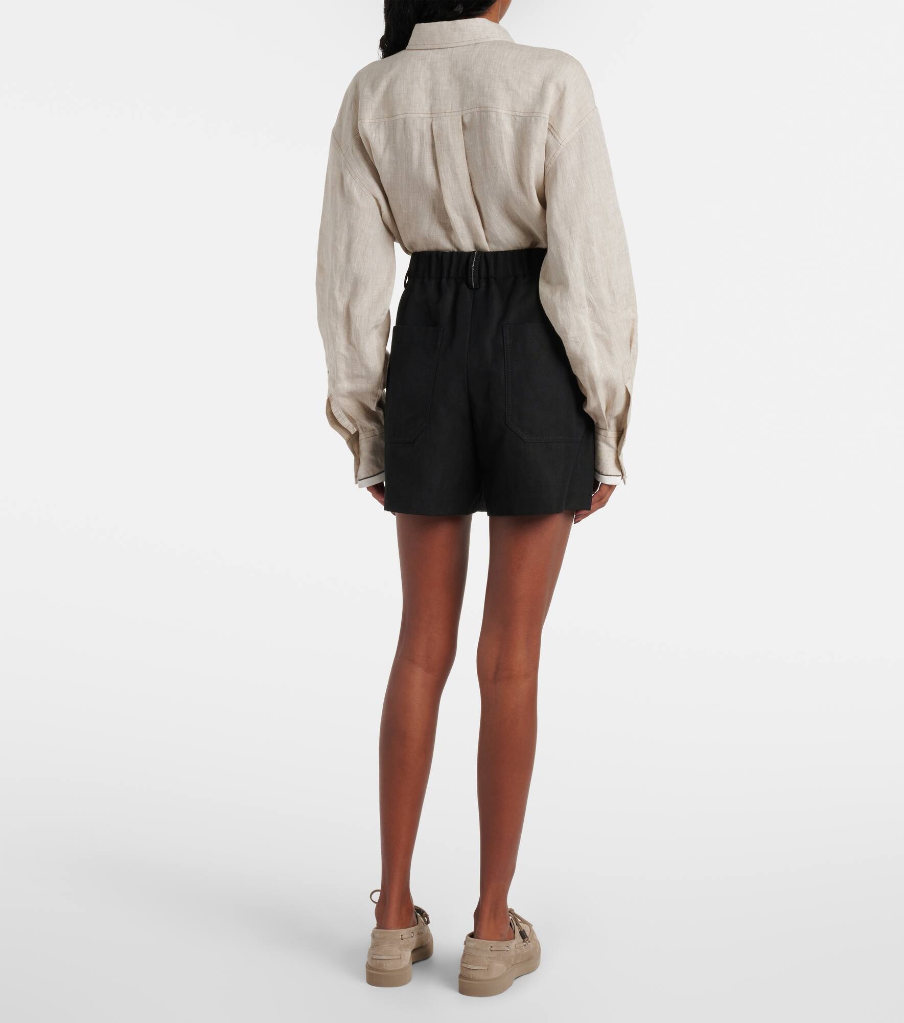 Cotton and linen shorts - 3