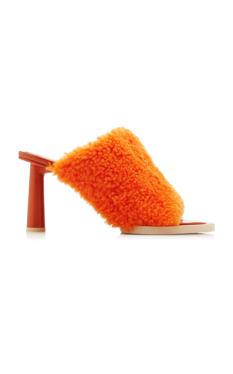 Les Carre Rond Asymmetric Shearling Mules orange - 1