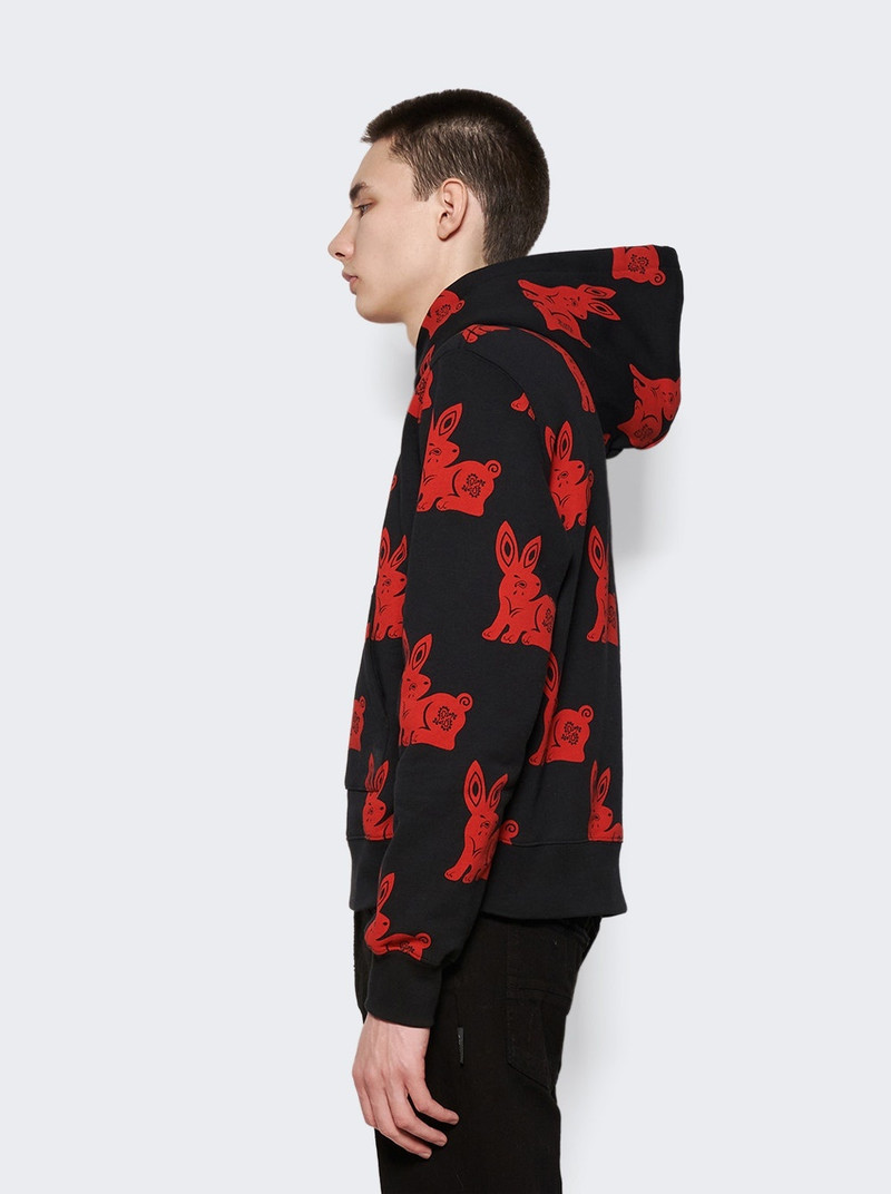 CNY Rabbit Allover Hoodie Black and Red 4