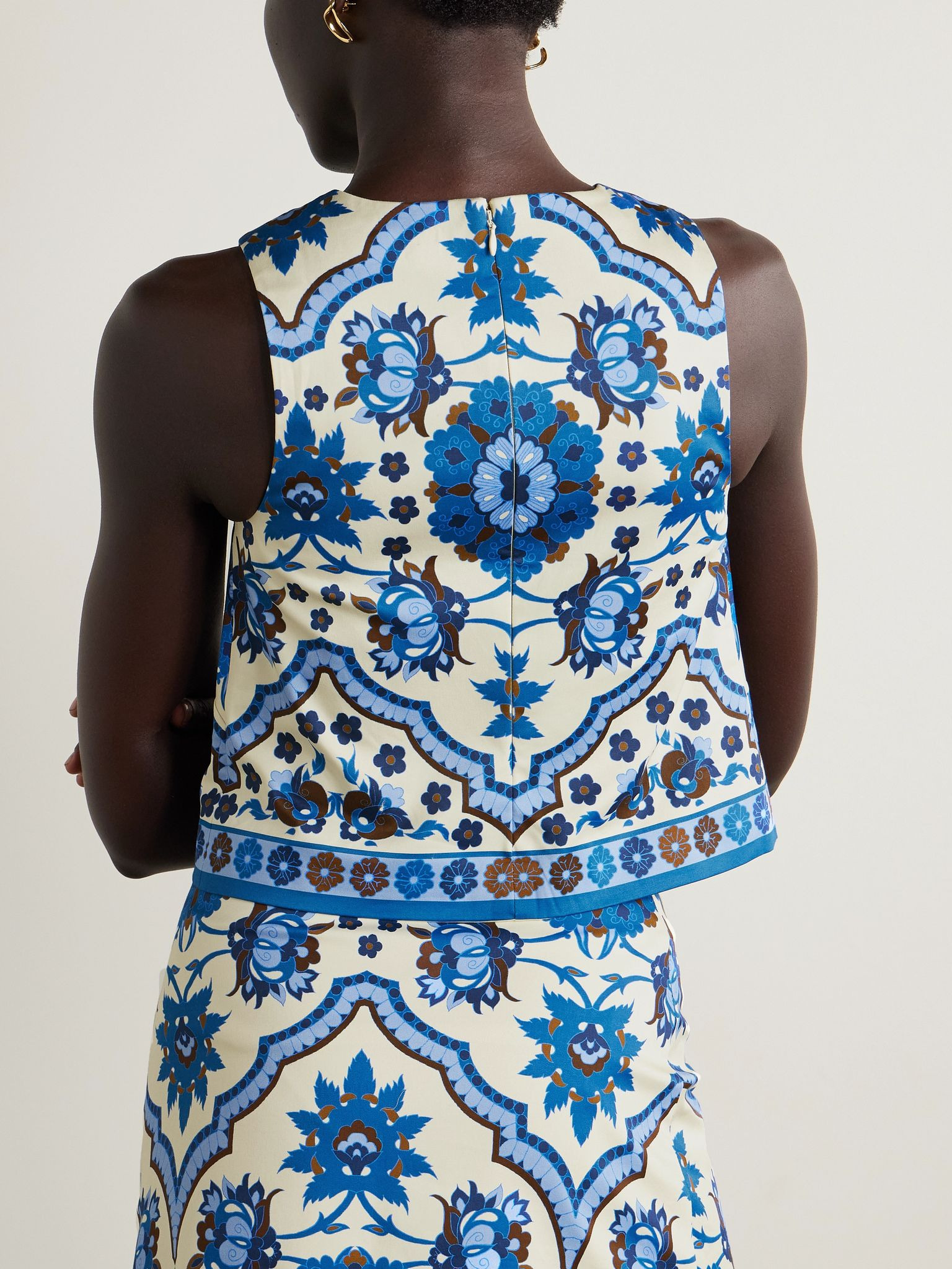 Mackenzie printed cotton-blend tank Blue - 3