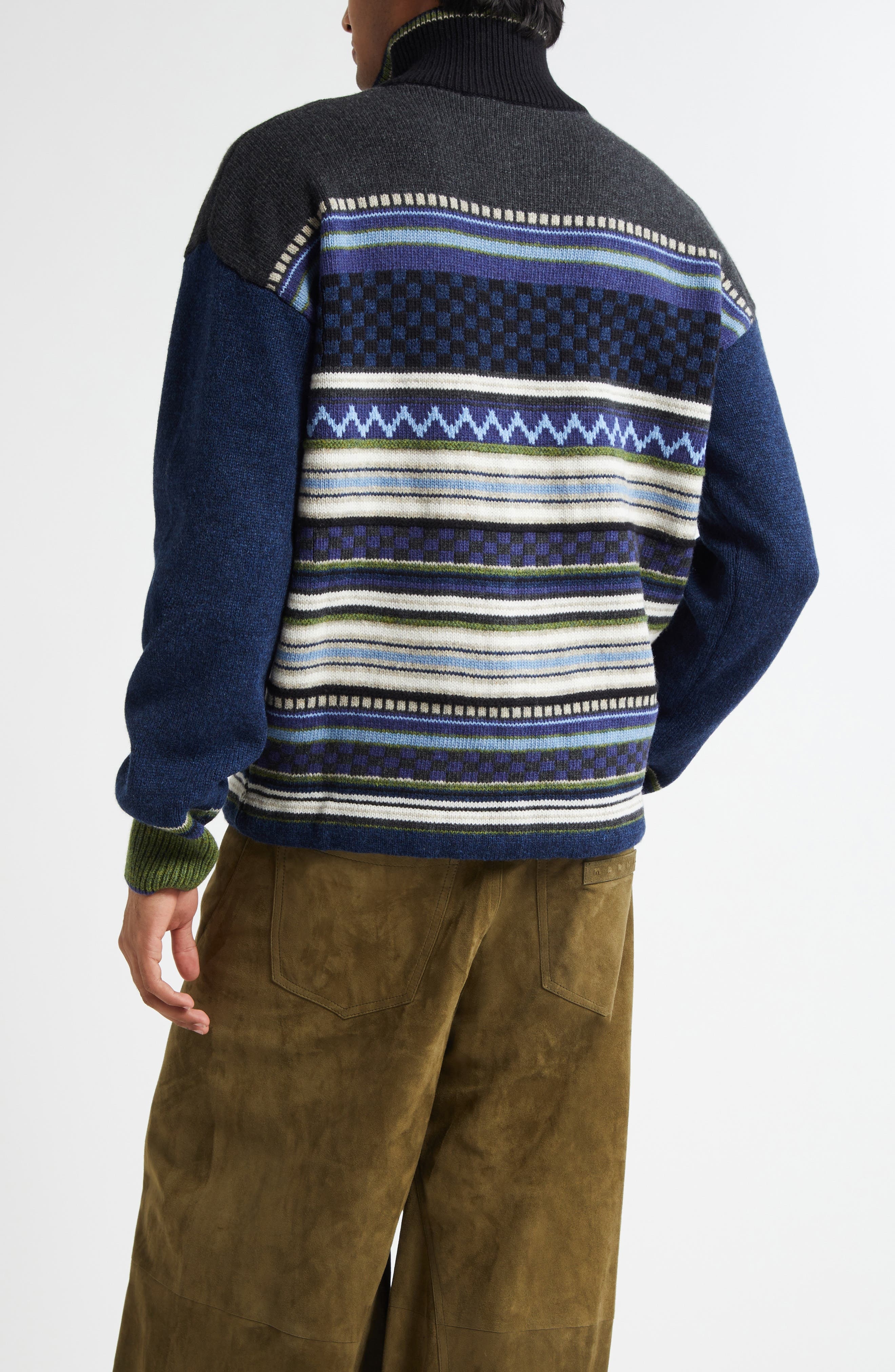 Marni Mixed Stripe Zip Cardigan in Blue at Nordstrom - 2