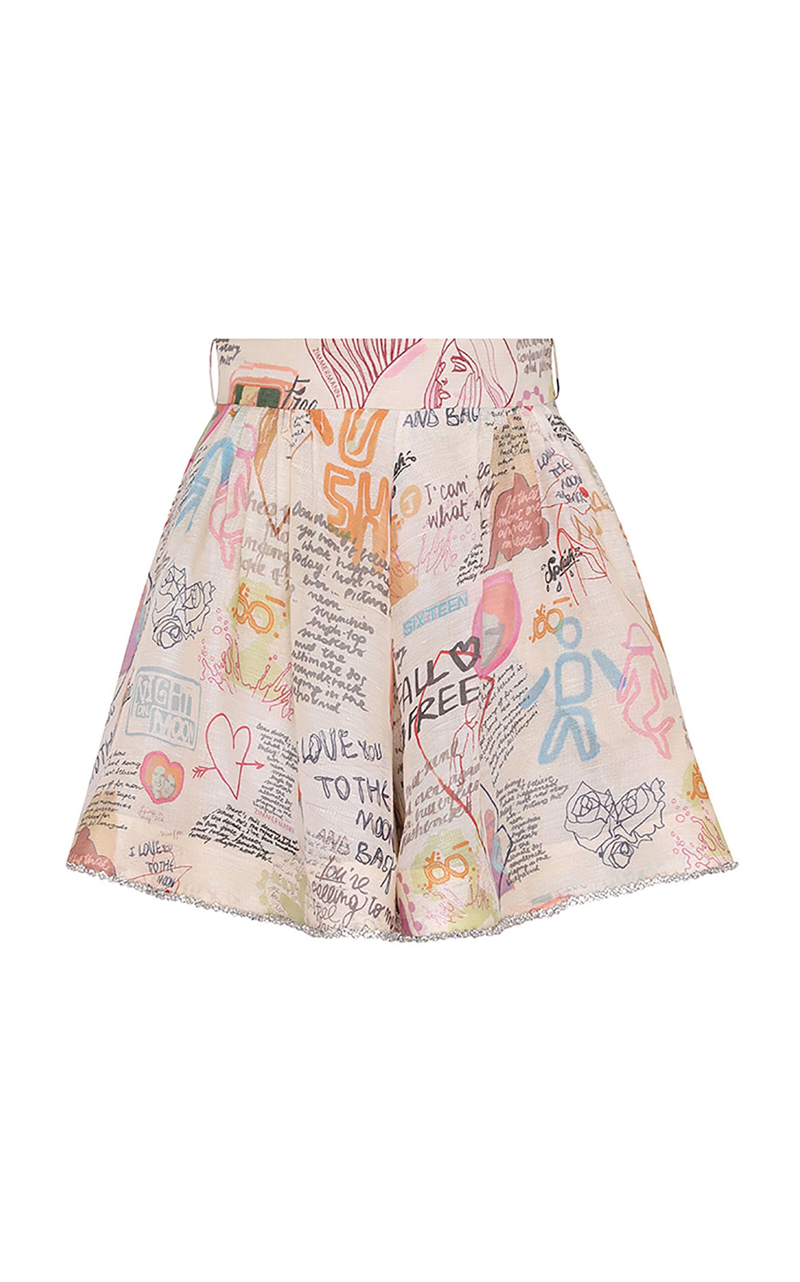 VIP【関税送料無料】希少 ZIMMERMANN CRUSH SILK BLEND SHORTS Zimmermann Crush Belted Linen-Silk Shorts multi
