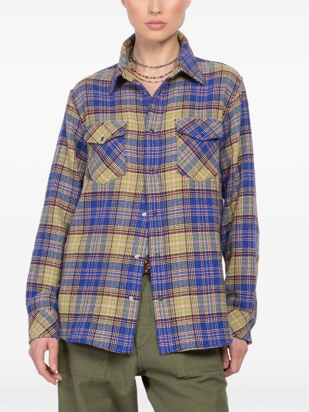 check-print cashmere overshirt - 2