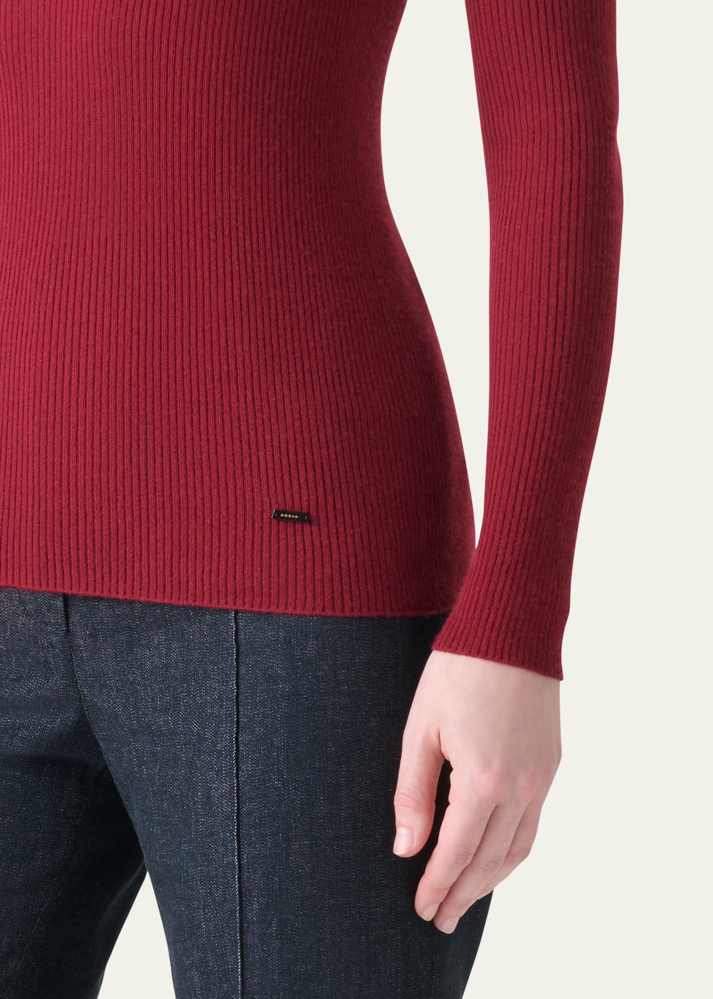 Mock-Neck Cashmere-Silk Fine Rib Sweater - 5