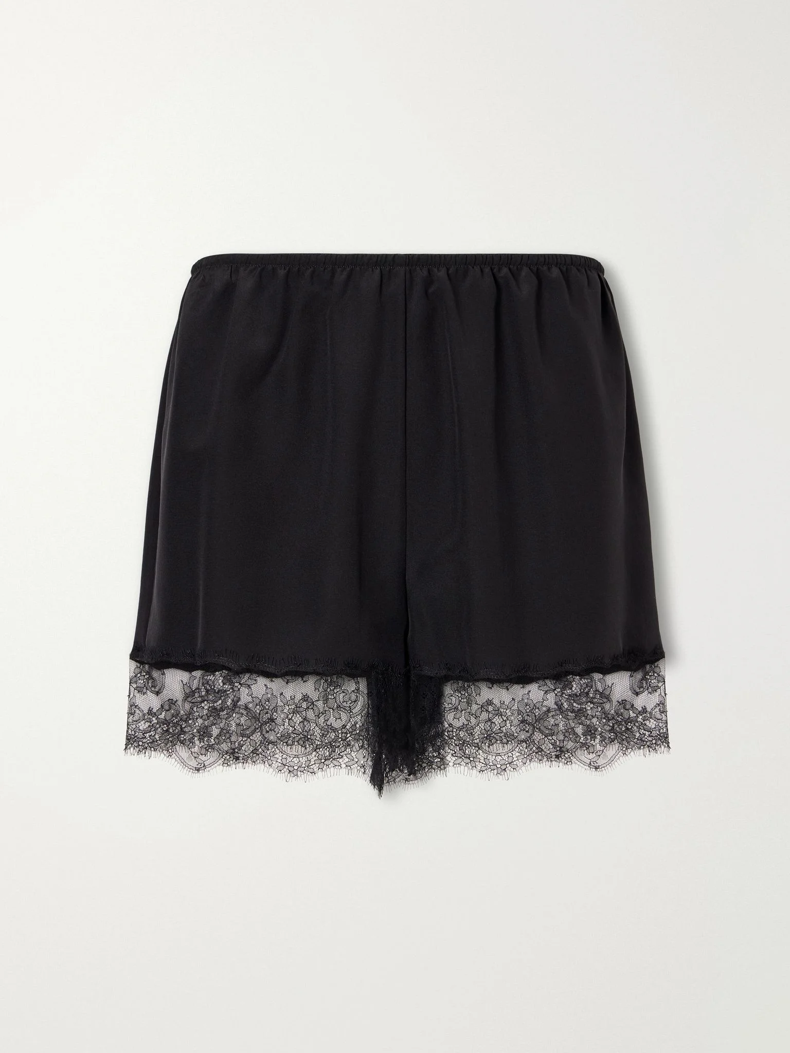 Lace-trimmed silk-blend satin mini shorts Black - 1
