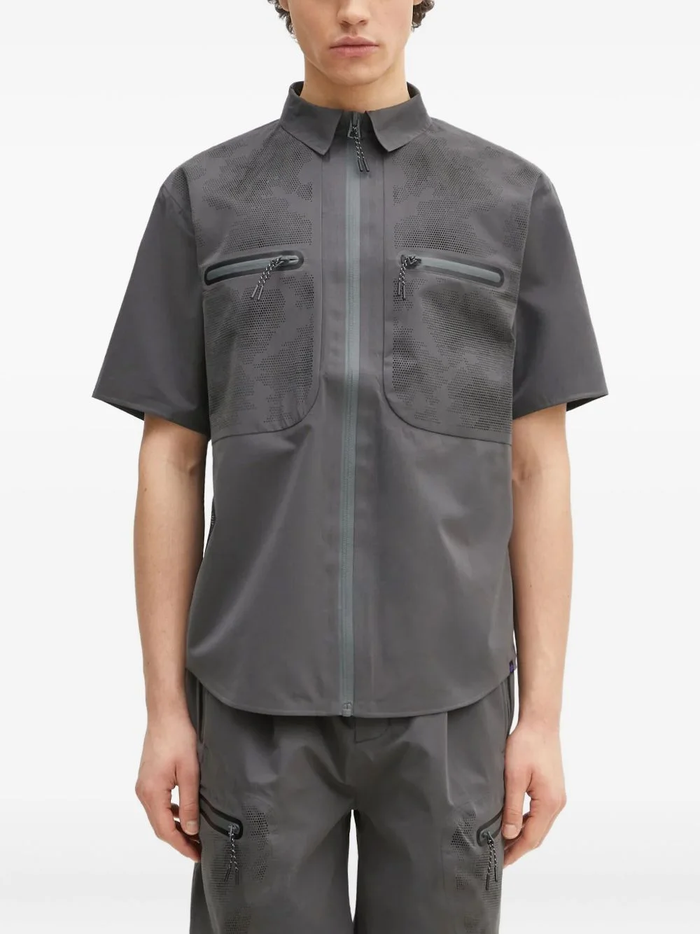 zip-up perforated shirt - 1