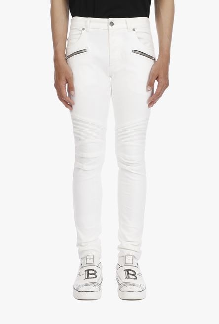 Slim-cut white cotton jeans - 6