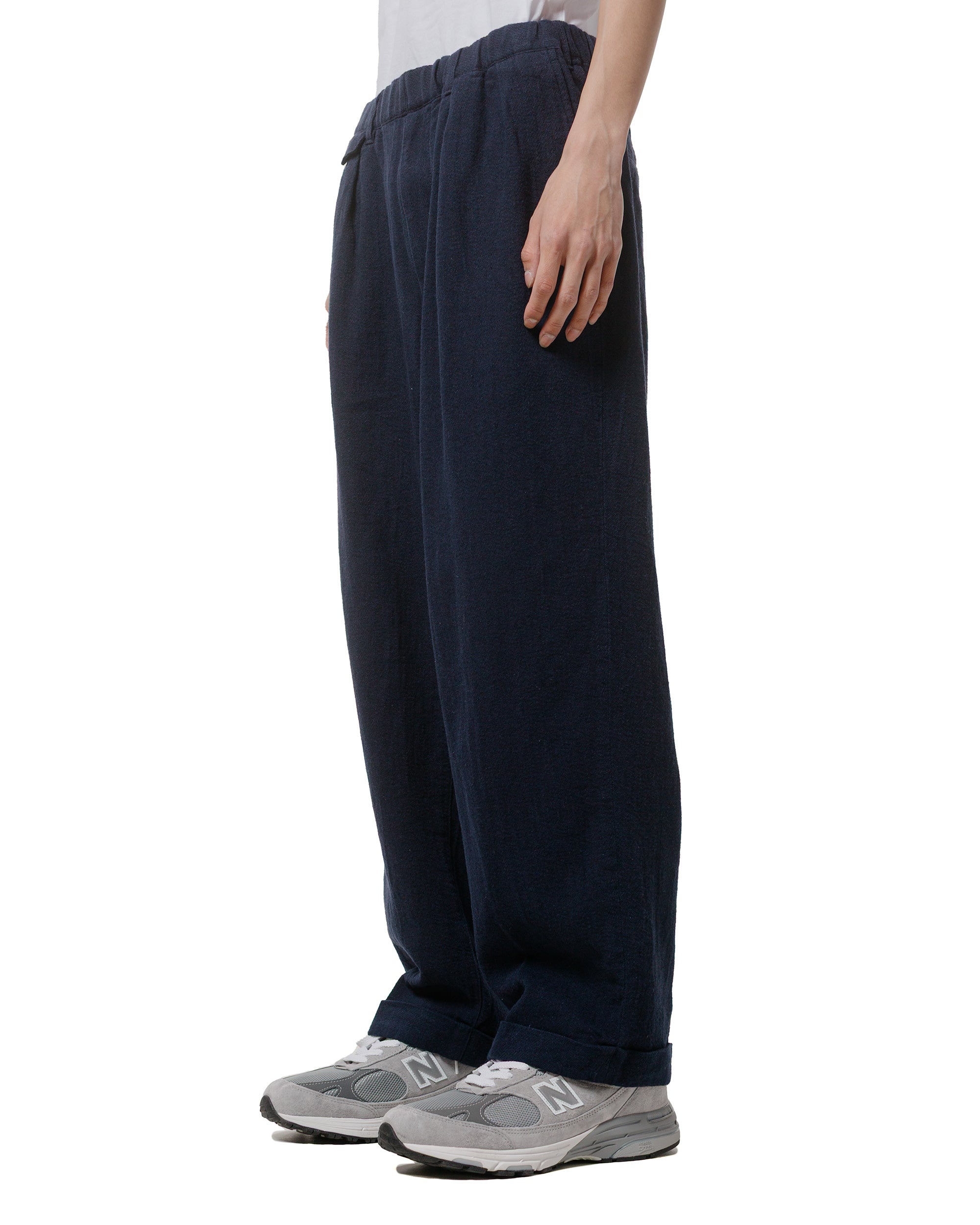 2Pleats Relax Trousers Linen Cotton Navy - 2