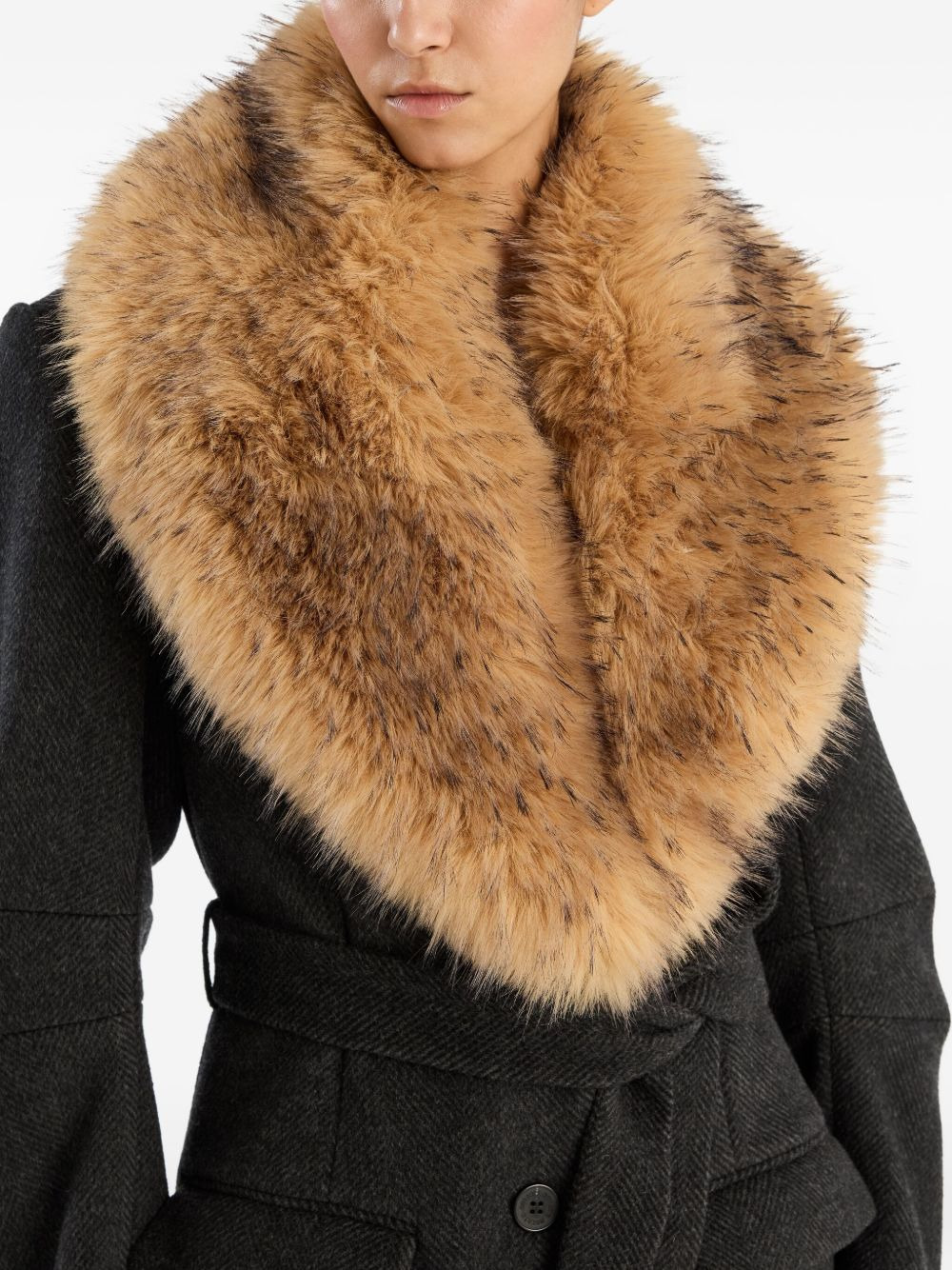 single-breasted faux-fur collar coat - 3