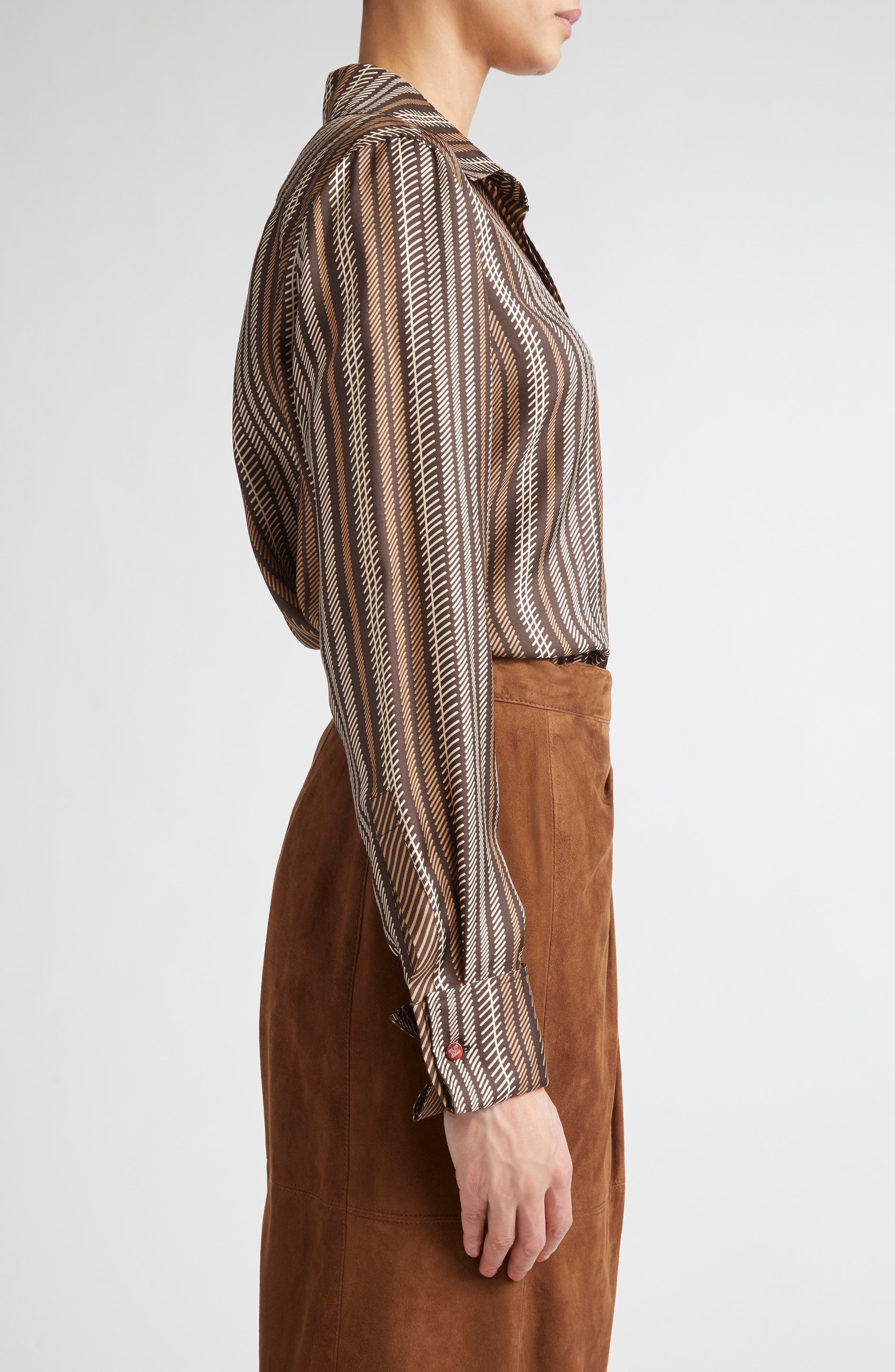 Max Mara Shaker Stripe Silk Top in Chocolate at Nordstrom - 4