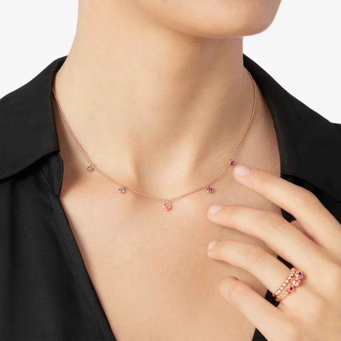 Rose Gold & Coloured Stone Bollicine Necklace - 4