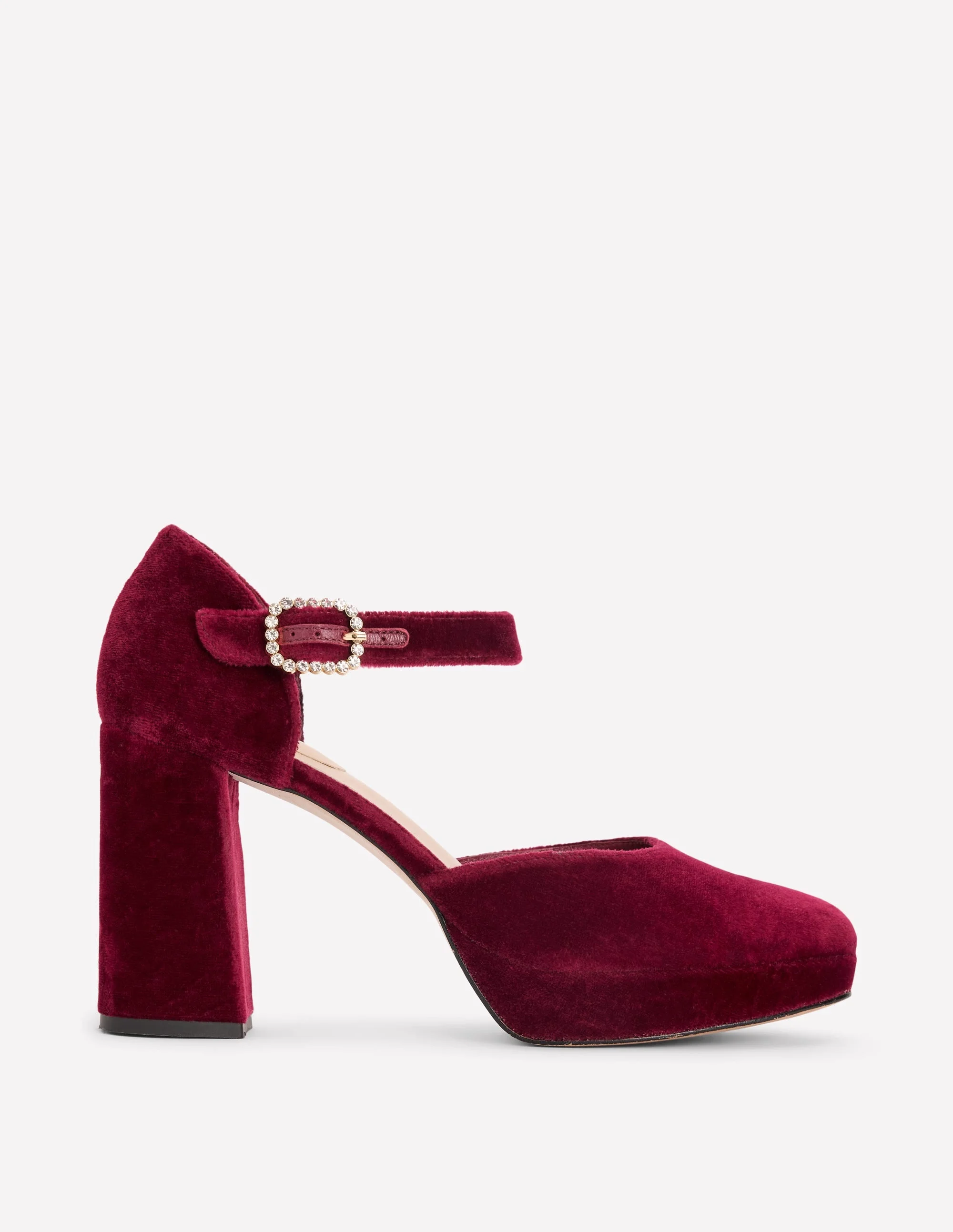 Jewelled Buckle Platform Heels-Dark Cherry - 1