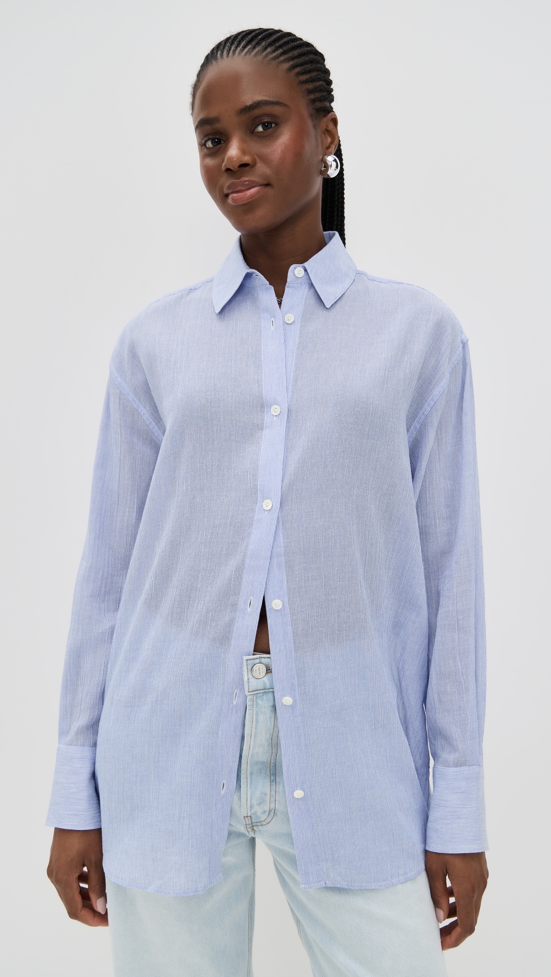 Blue and White Mini Stripe Plaza Shirt - 6