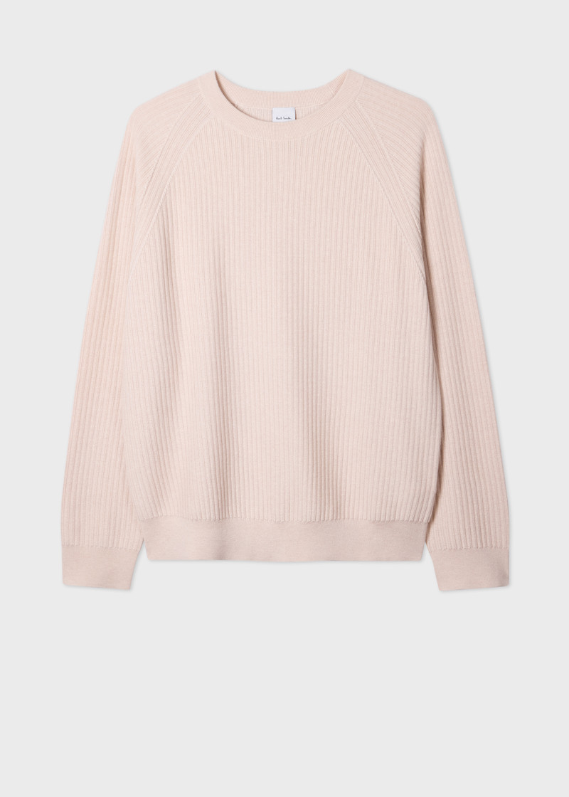 Cream Merino Wool-Cotton Blend Ribbed Sweater 1