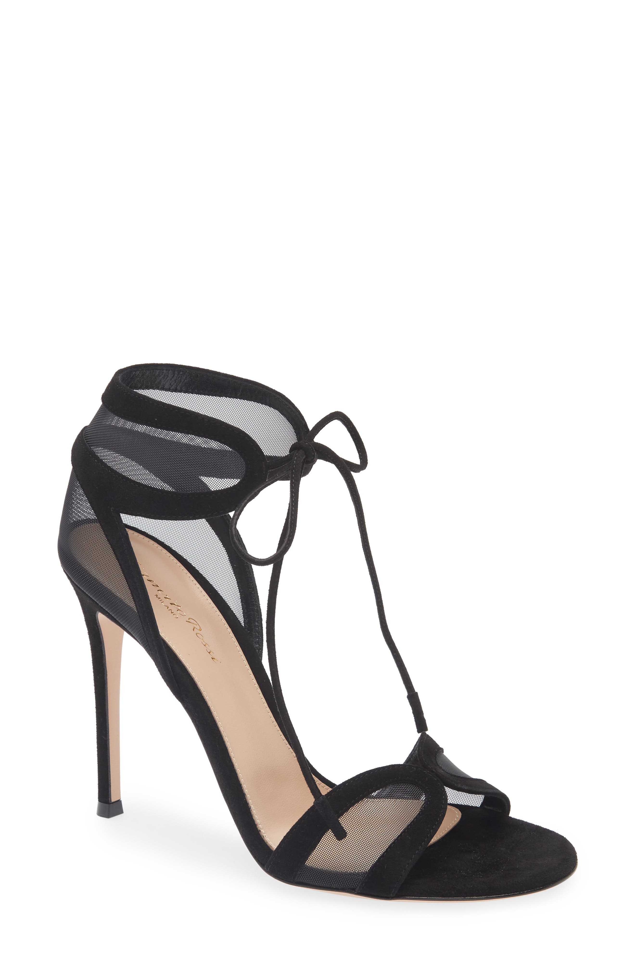 Gianvito Rossi Falene Mesh & Suede Stiletto Sandal in Black at Nordstrom - 1