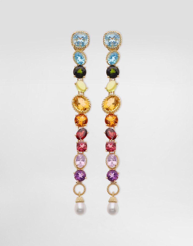 Rainbow Earrings 18-carat yellow gold and multicolored gems 1