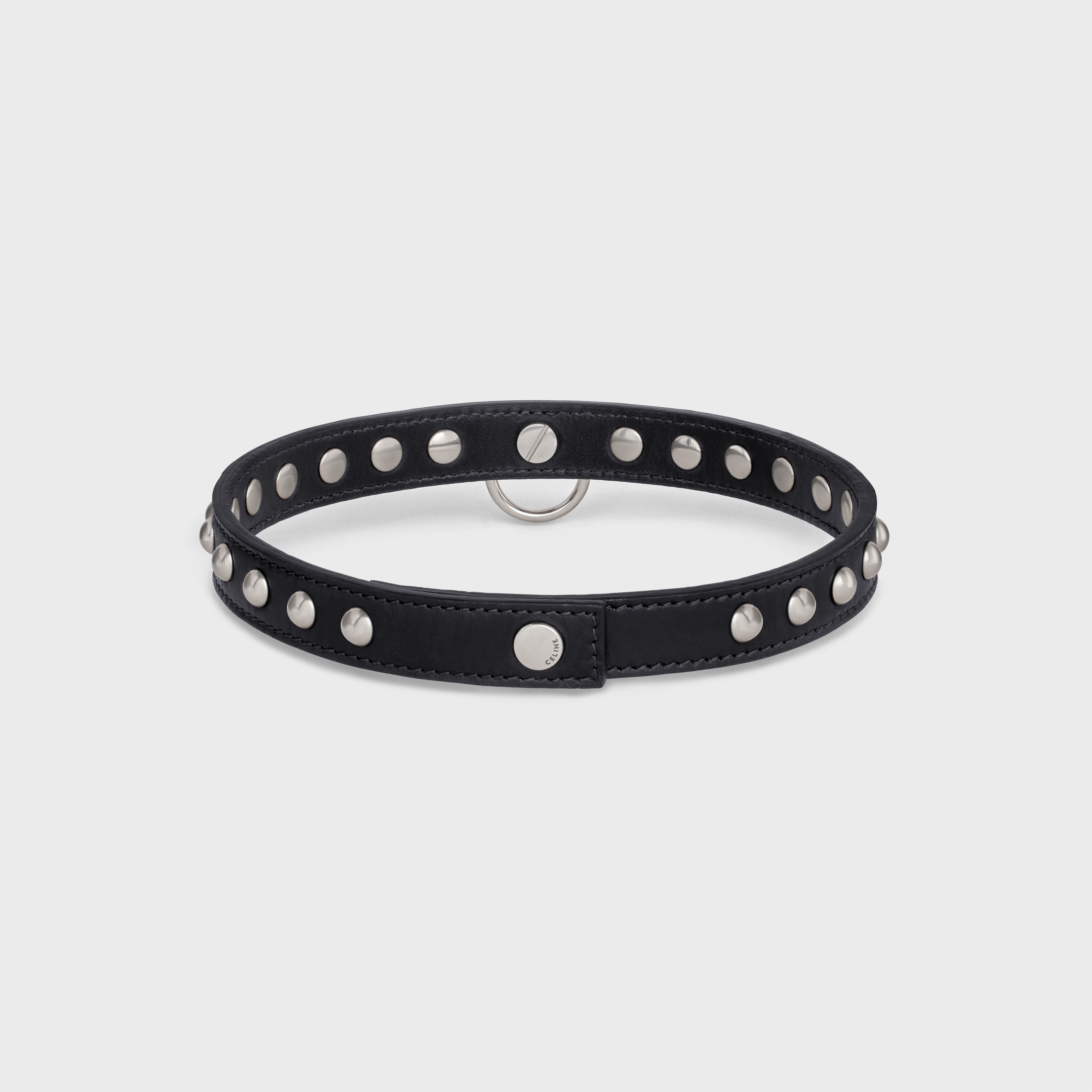 Stud Choker Celine Biker in Washed Calfskin and Brass with silver finish - 3