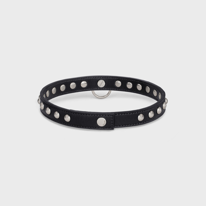 Stud Choker Celine Biker in Washed Calfskin and Brass with silver finish 3