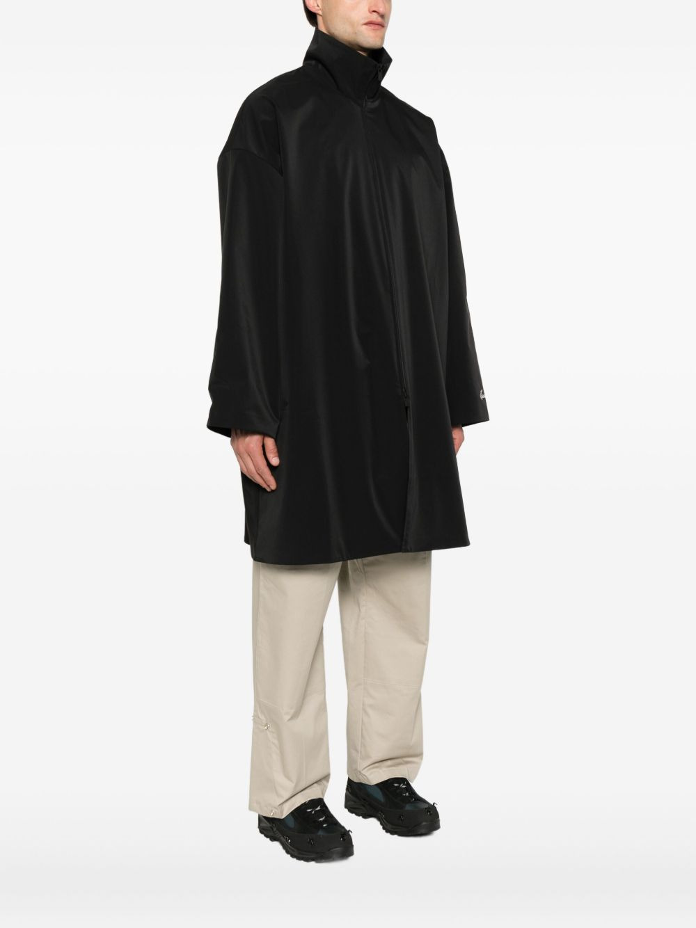 zip-front three-quarter sleeves coat - 3