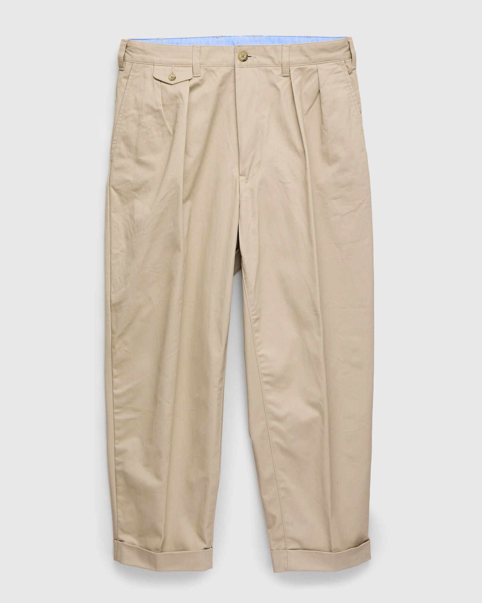 2-Pleat Twill Trousers in Khaki - 1
