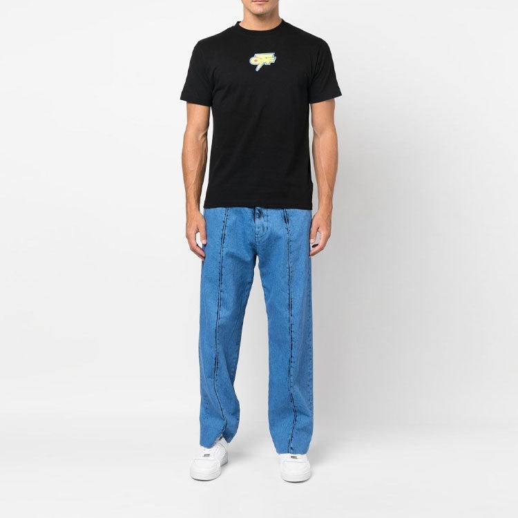 Off-White FW22 Back Logo Printing Round Neck Short Sleeve Slim Fit Version Black OMAA027F22JER007107 - 3