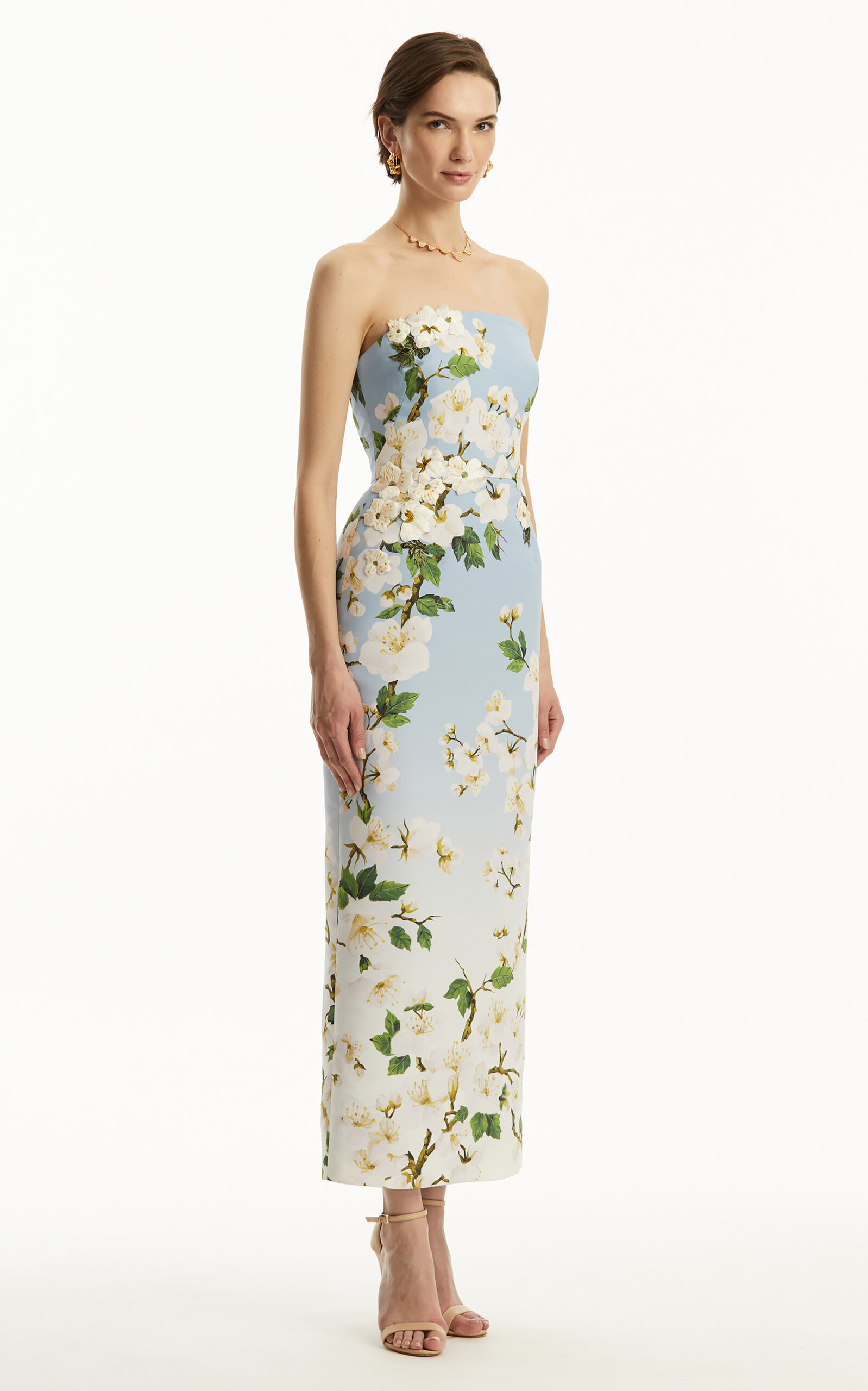 Ombré Embroidered Silk Gown light blue - 3