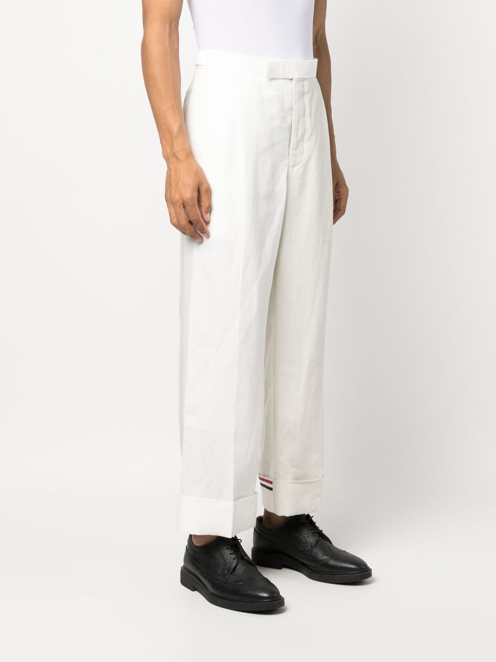 turn-up linen trousers - 3