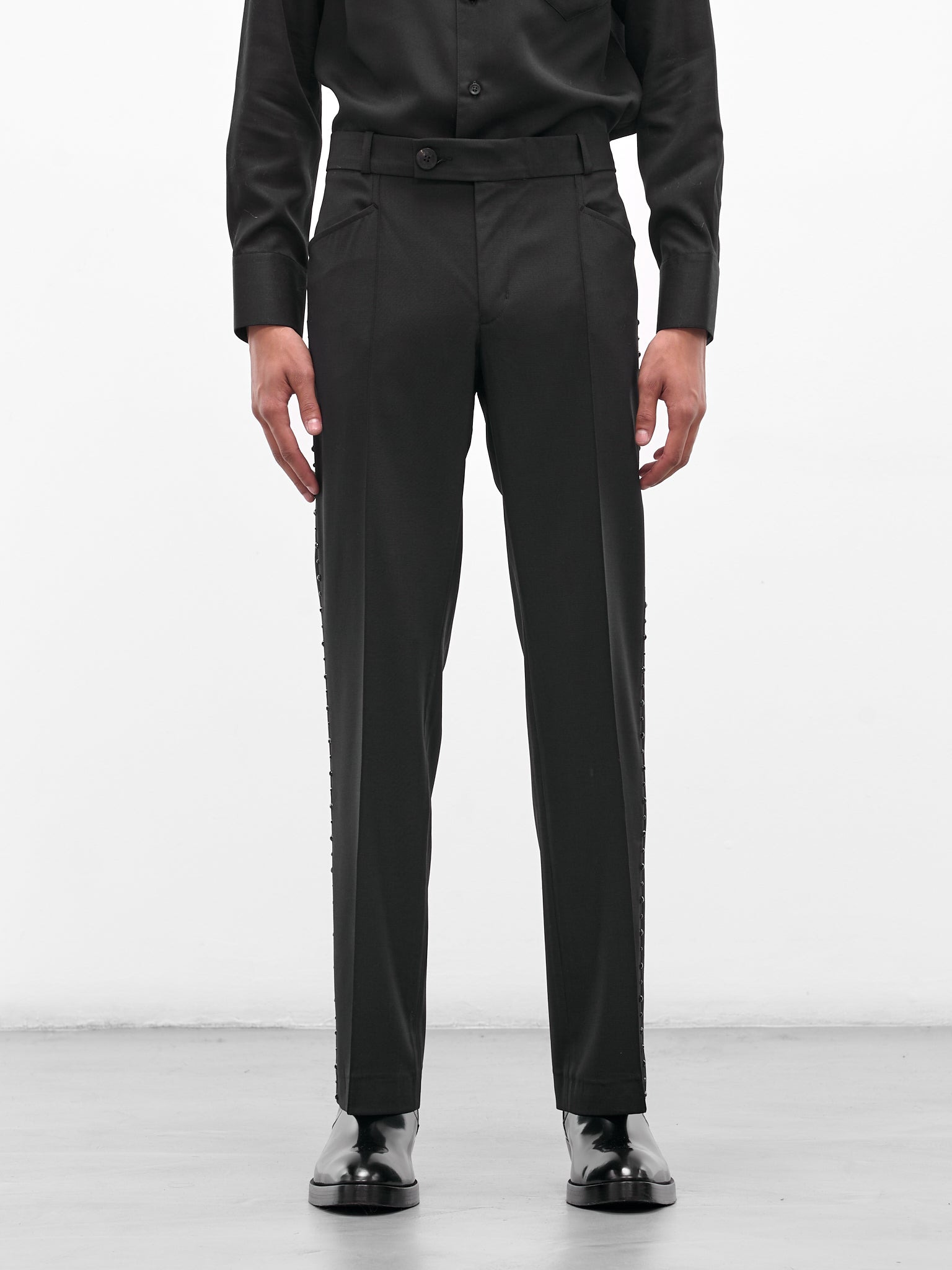 Black Wool Swarovski Flared Trousers - 1