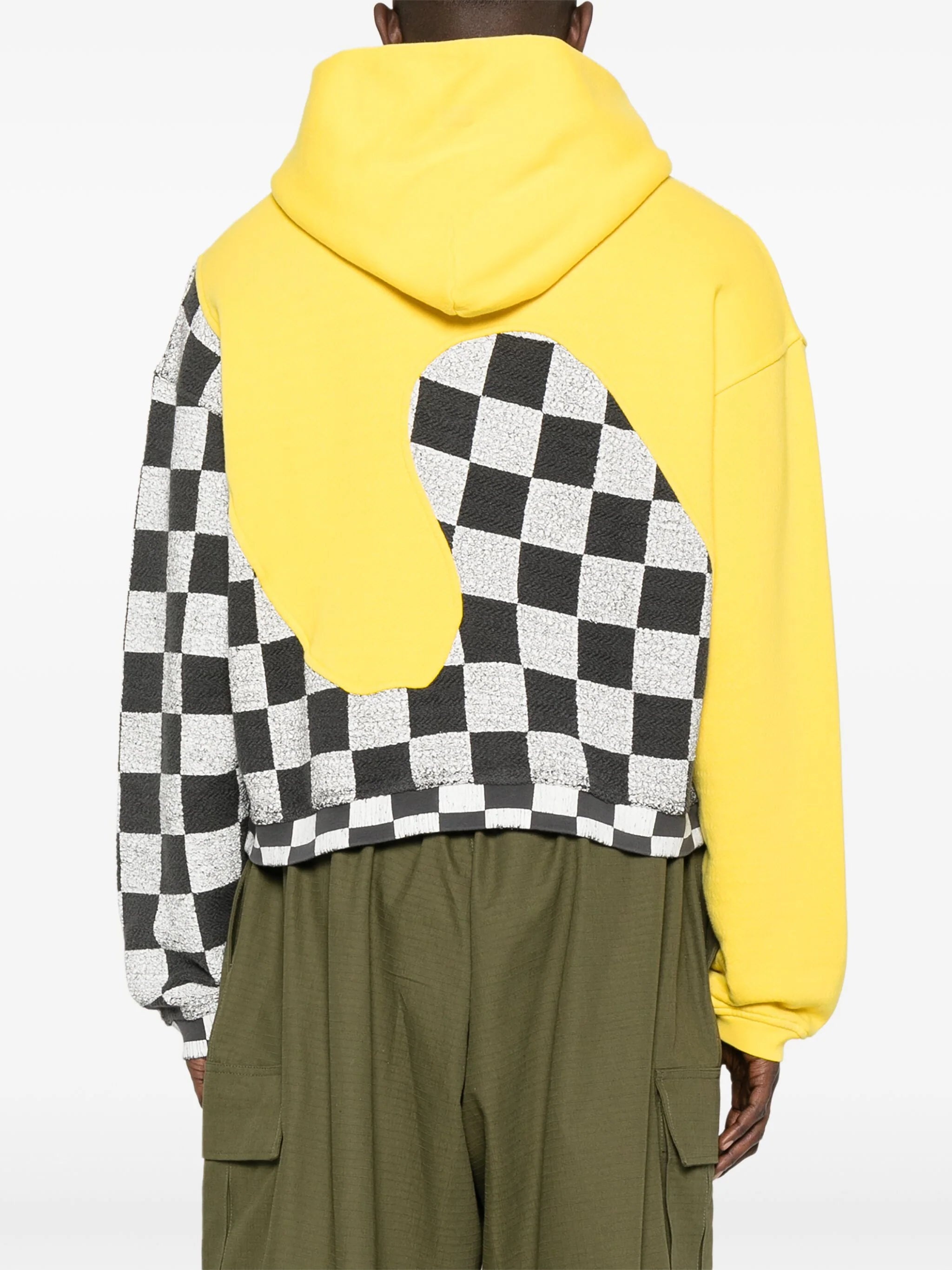 CHECK-PATTERN PANELLED COTTON HOODIE - 4