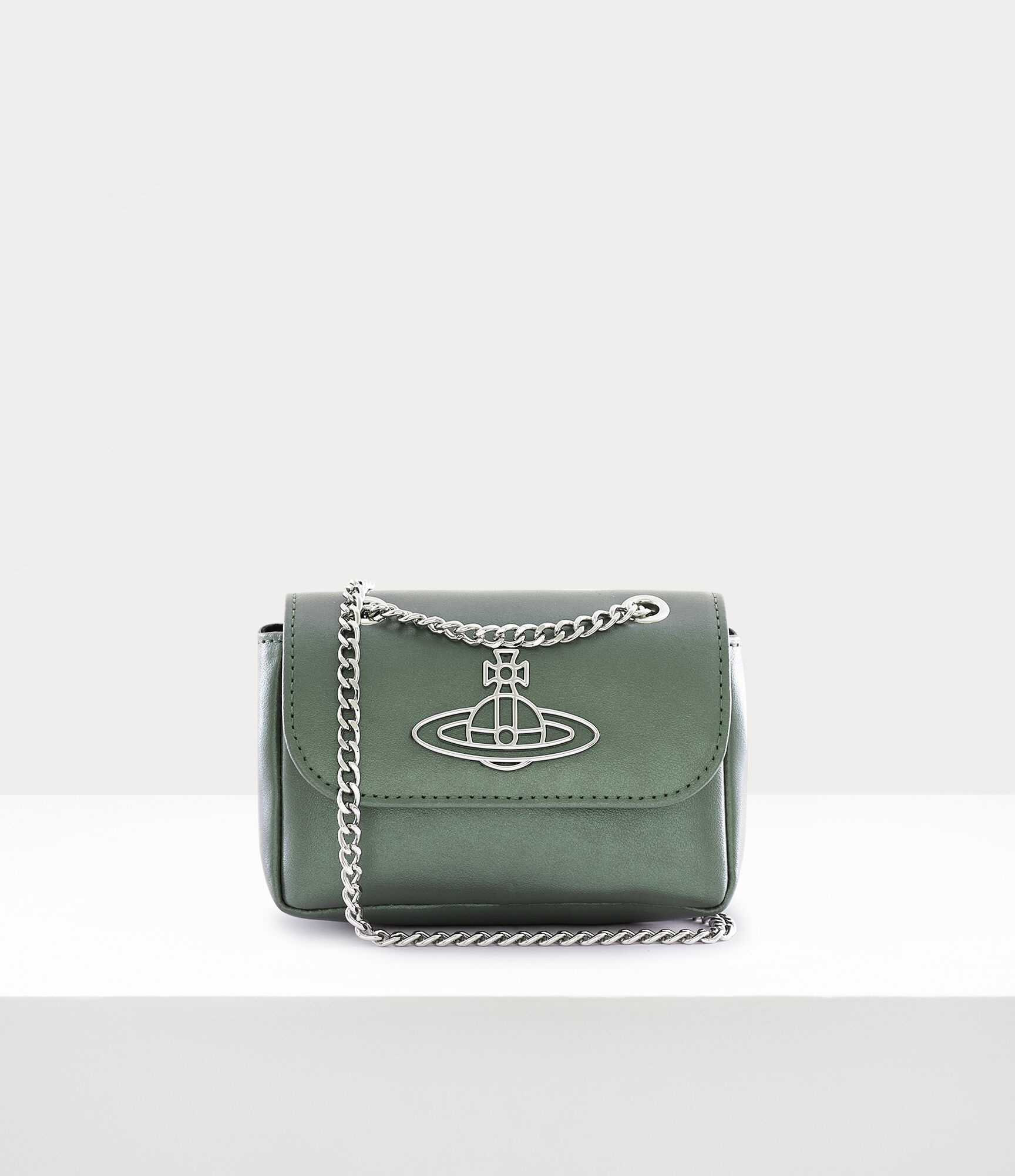 PEARLISED LEATHER THIN LINE ORB SMALL PURSE WITH CHAIN - 1