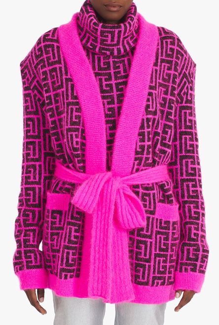 Capsule After ski - Neon pink and black Balmain-monogrammed wool cardigan - 5