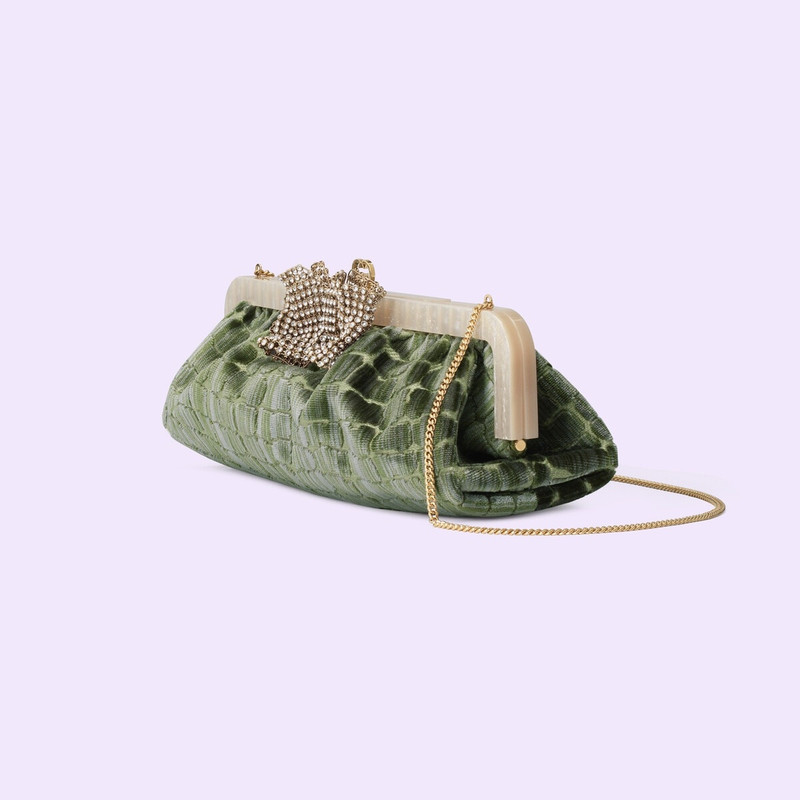 GUCCI Crocodile velvet jacquard handbag outlook