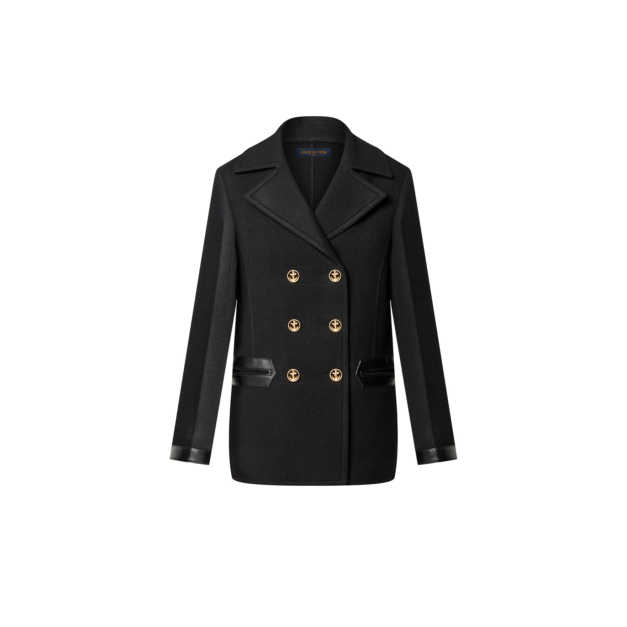 Leather Accent Double-Breasted Coat - 1